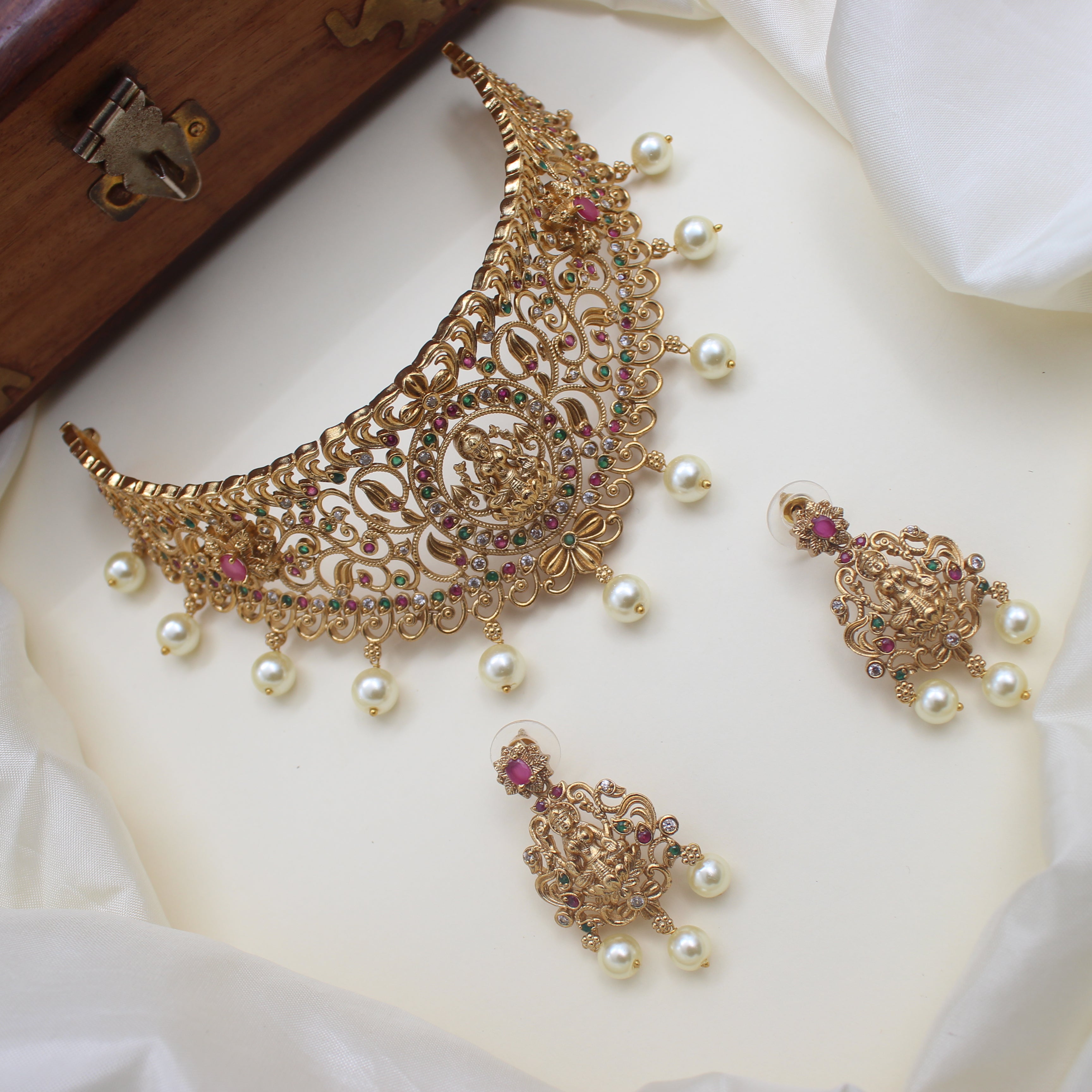 Antique AD Lakshmi High Neck Bridal Choker Set