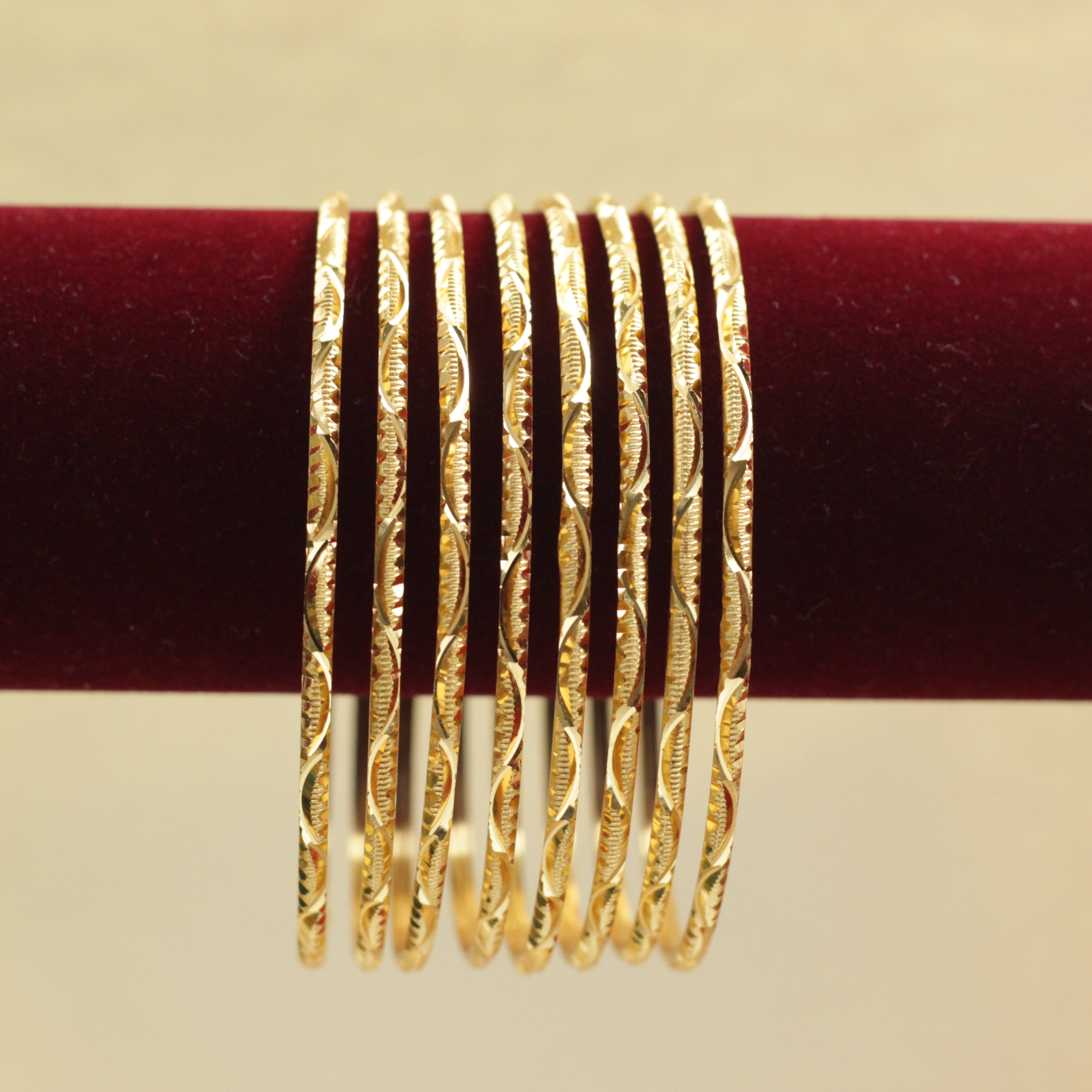 Real Gold Tone Set of 8 Thick Bangles - SS028 - Daily Wear/Office Wear/Function Wear Bangles