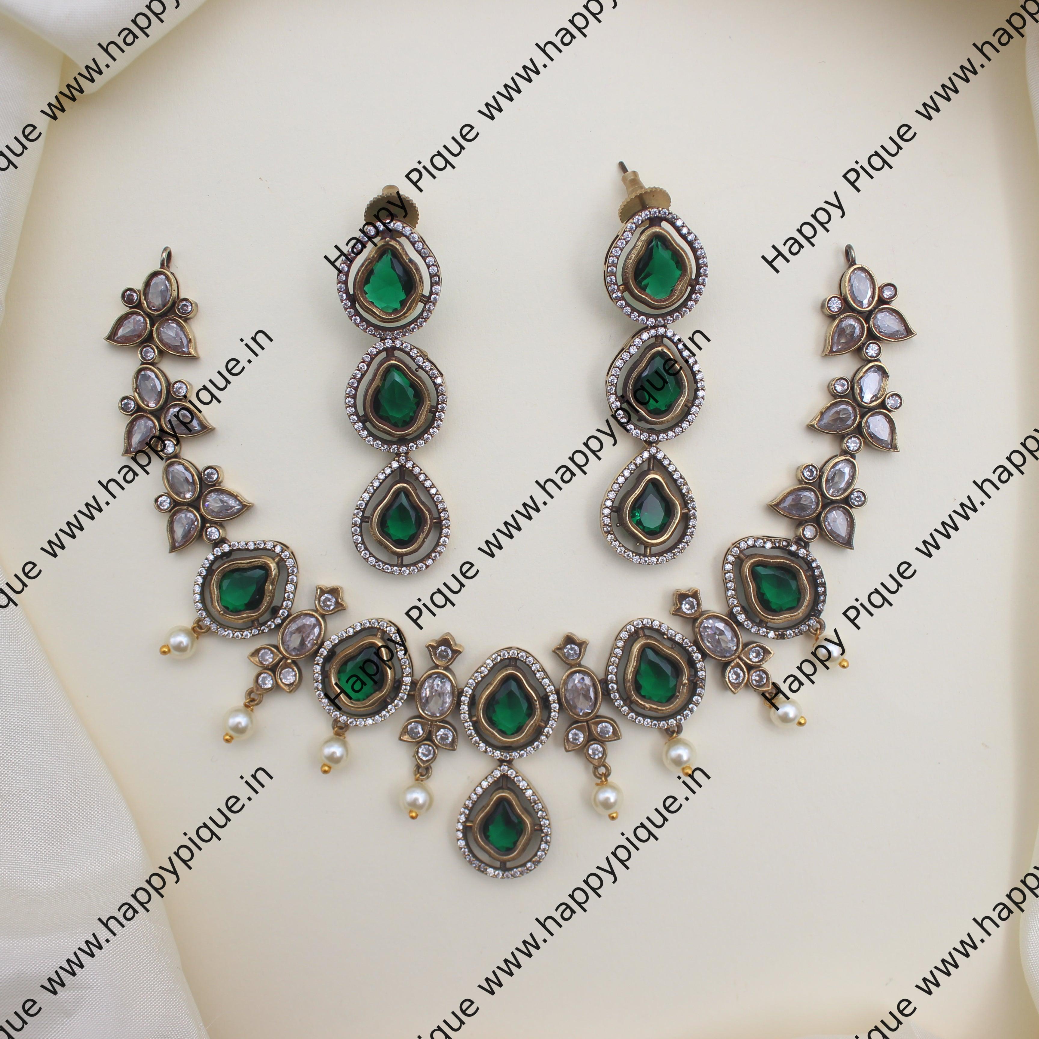 Victorian AD Bridal Necklace Set - Emerald