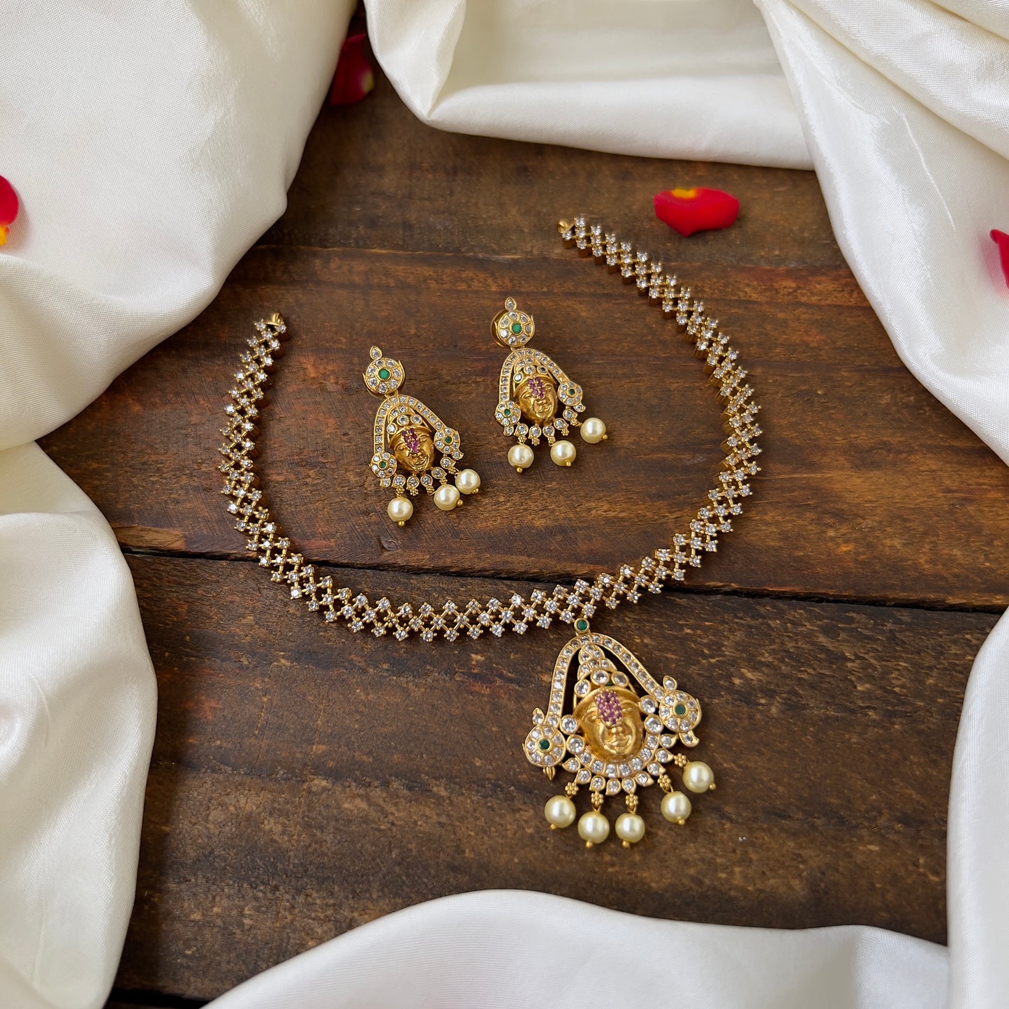 Exquisite AD Antique Matte Gold Tirupathi Balaji Necklace Set: Divine Beauty for Women