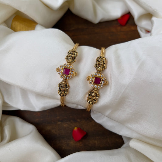 Elegant AD Antique Gold Rectangle Stone Lakshmi Kada Bangles: Timeless Beauty for Women