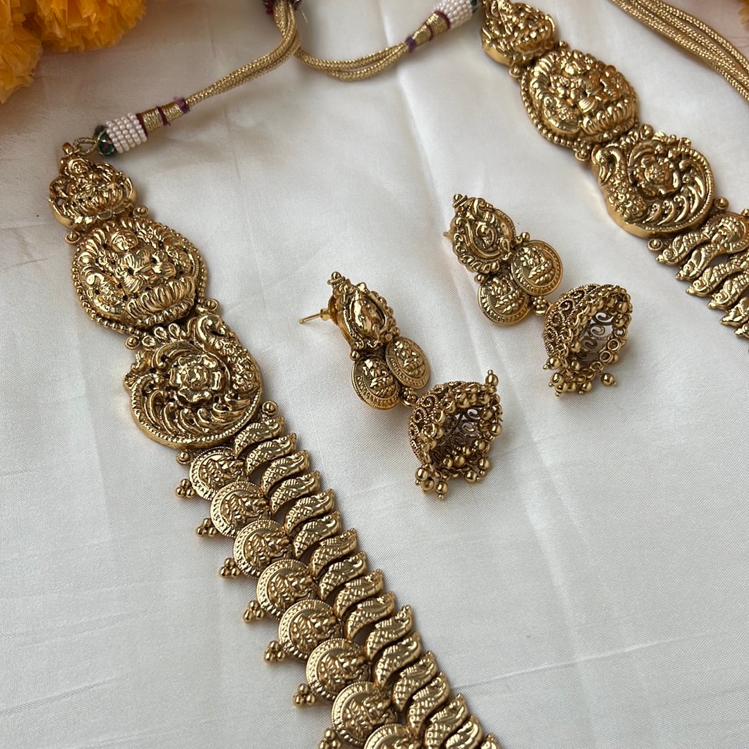 Premium Quality South Indian Temple Bridal Jewellery: Gold Look Annam Lakshmi Coin Haaram