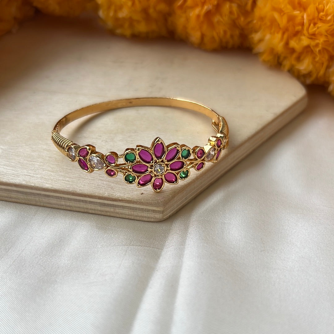 Elegant Kemp Flower Kada Bracelet: Premium Quality South Indian Temple Jewellery