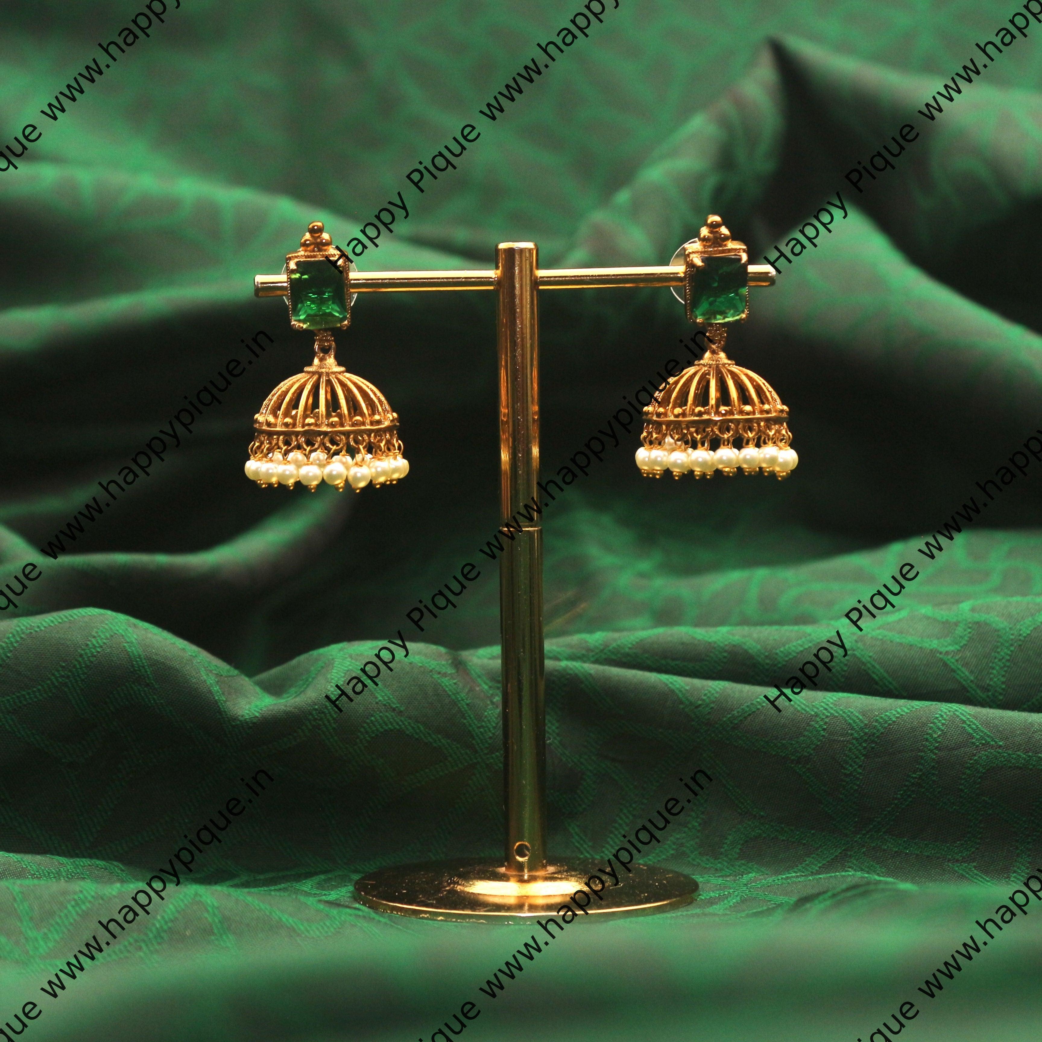 Simple & Cute Rectangle Kemp Stone Jhumkas