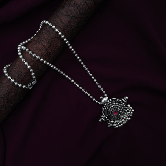 German Silver Oxidised Kolhapuri Chakra Pendant Mala