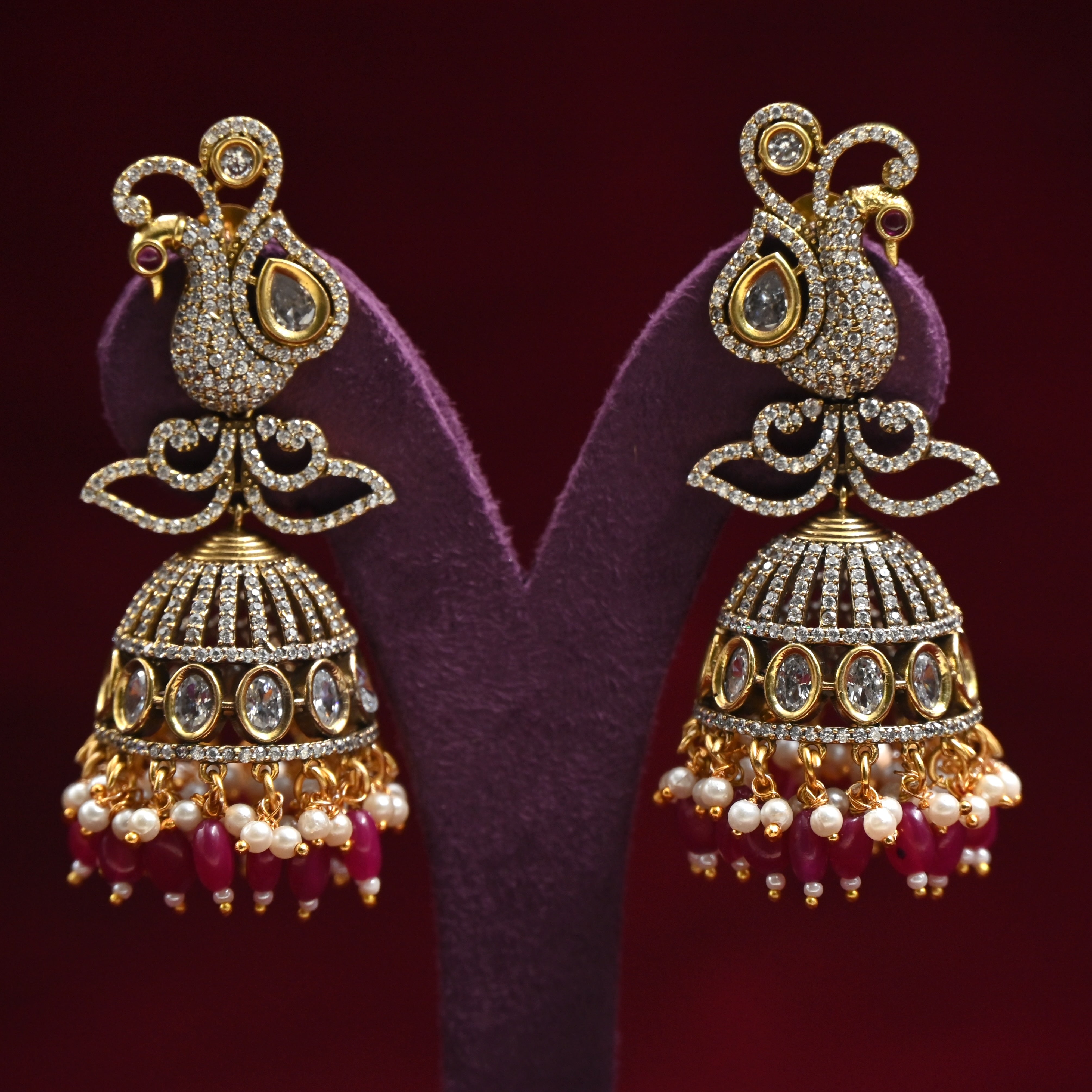 Royal Peacock Long Victorian Bridal Jhumkas