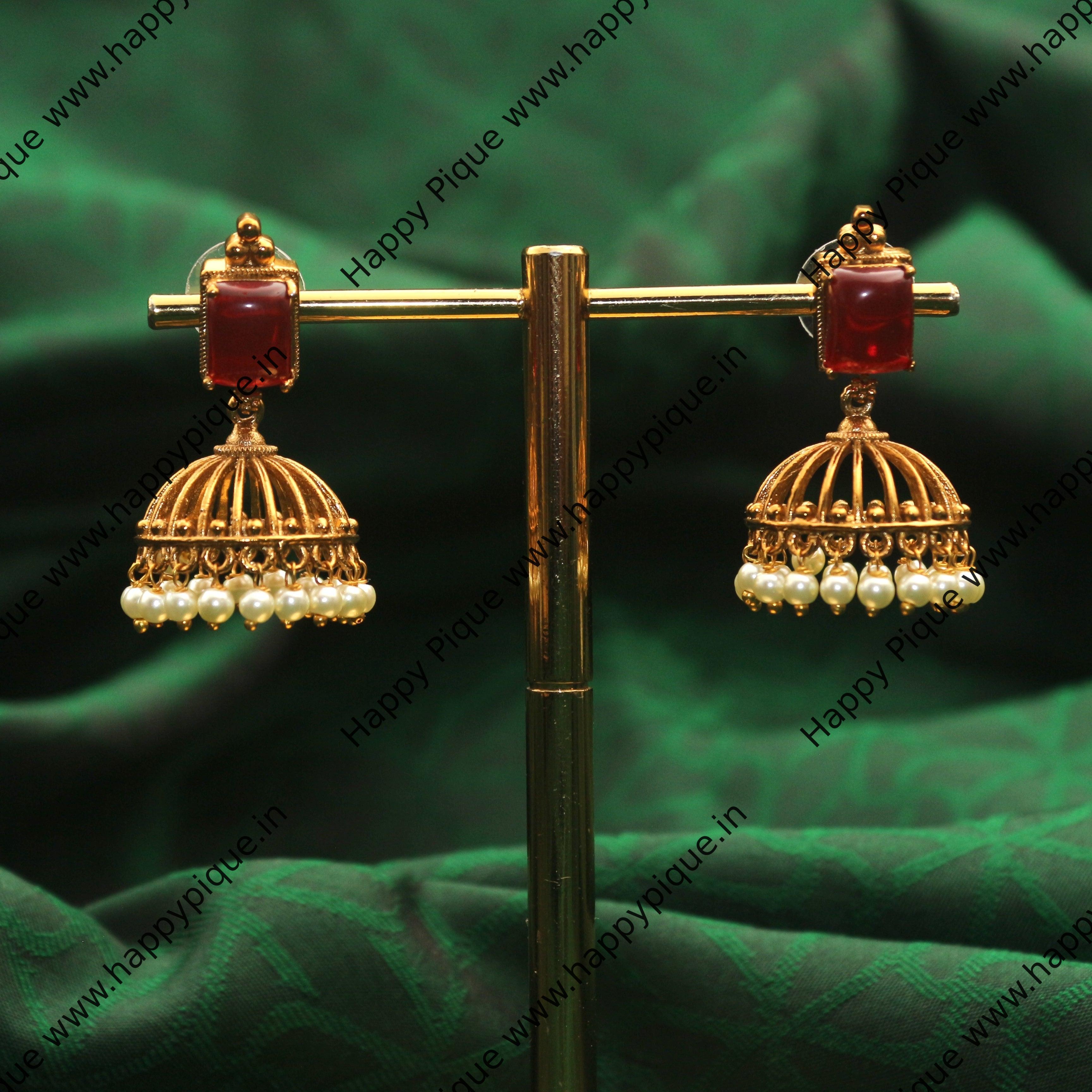 Simple & Cute Rectangle Kemp Stone Jhumkas