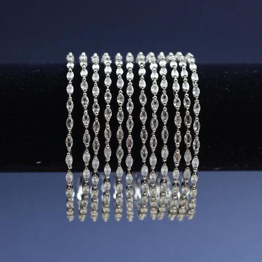 Set of 12 Simple Silver Plated CZ Bridal Bangles - Size: 2.6
