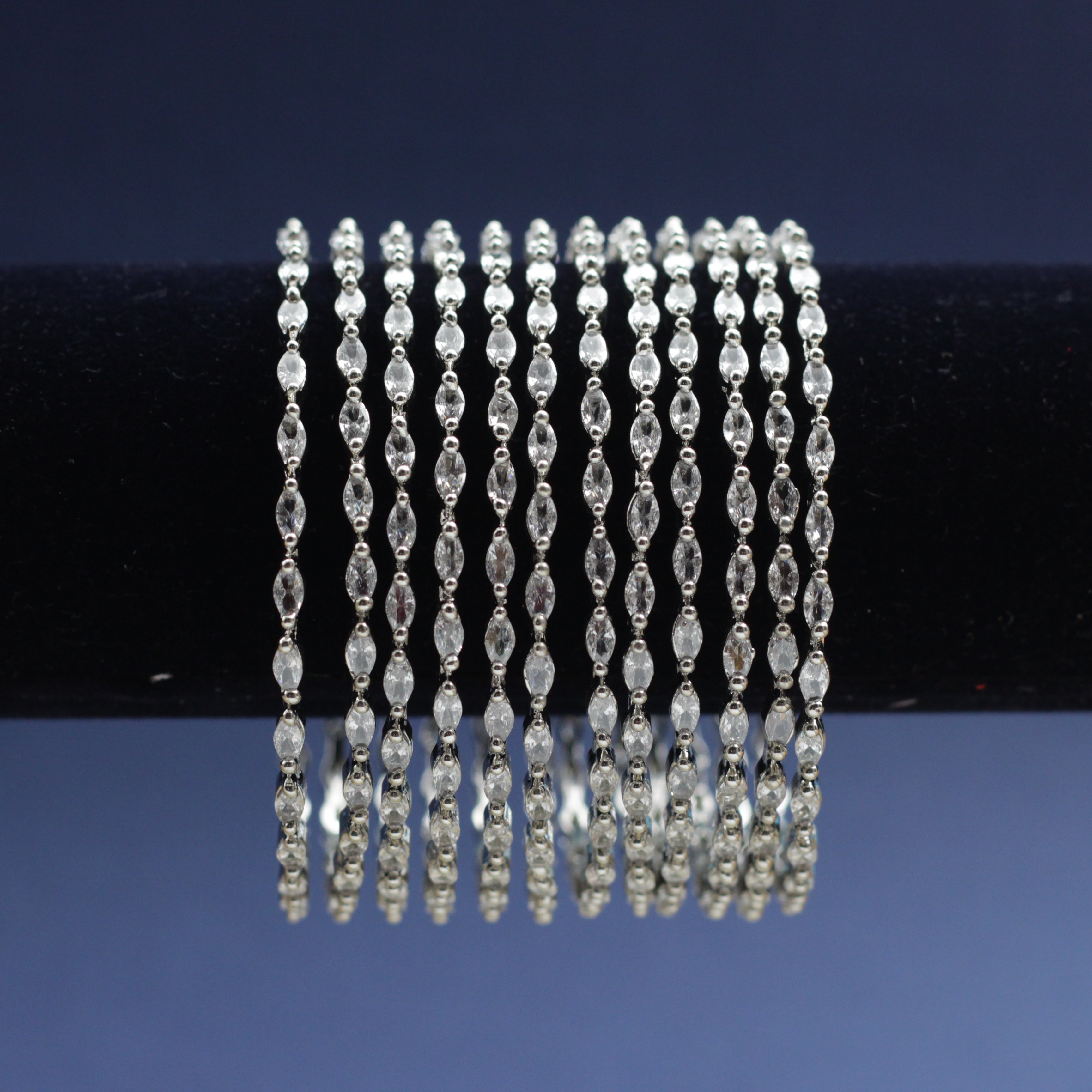 Set of 12 Simple Silver Plated CZ Bridal Bangles - Size: 2.6