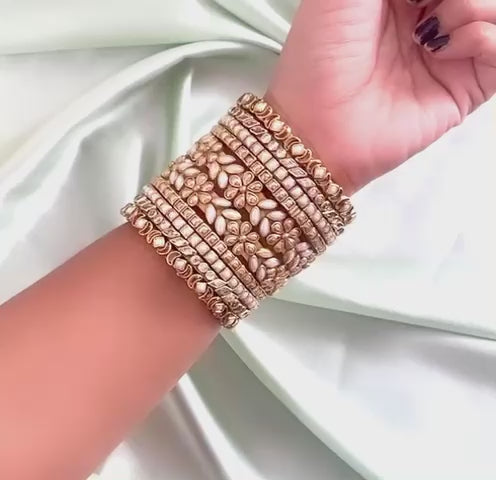 Handmade Silk Thread Kundan Bridal Bangles Set - White & Gold - Made to Order