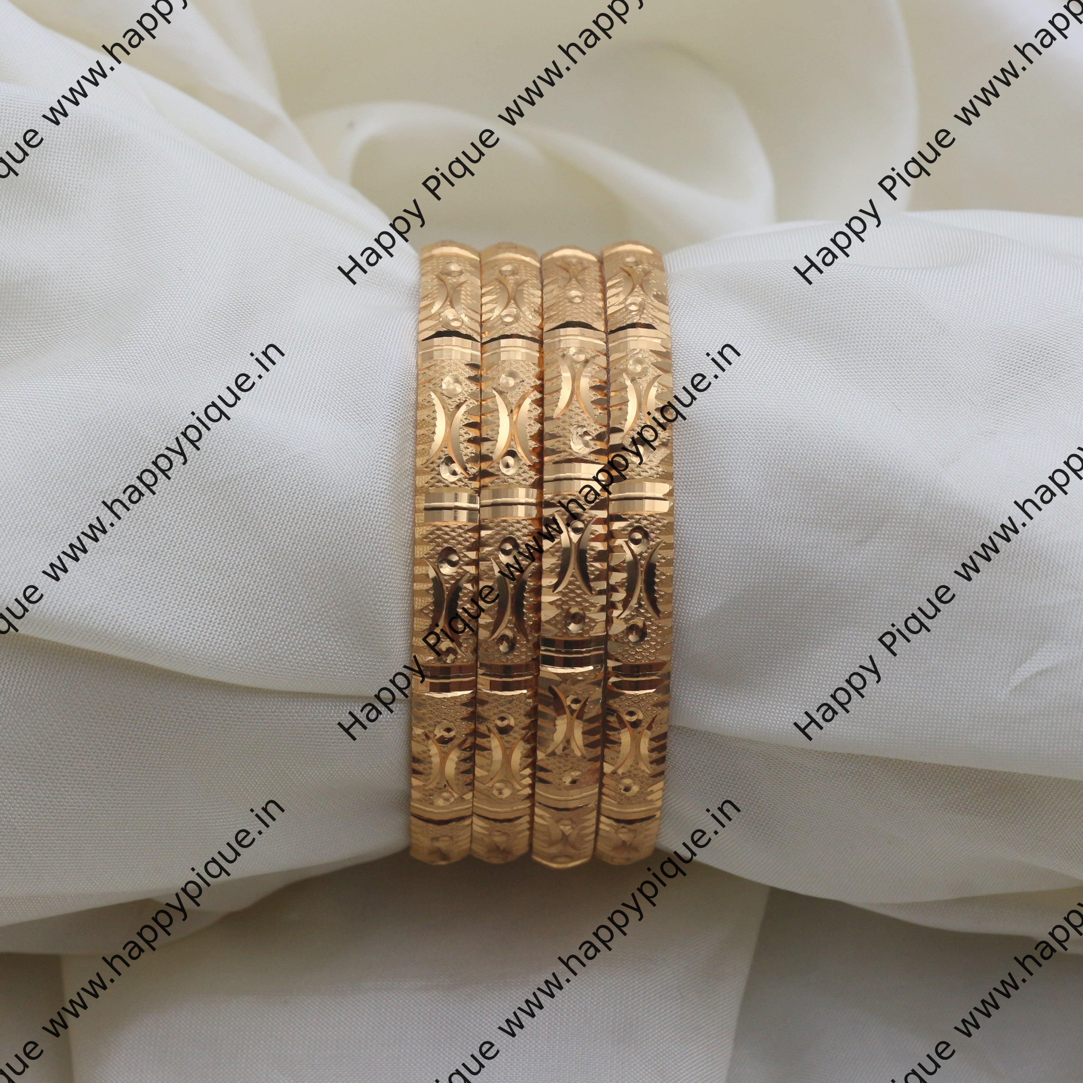 Real Gold Tone Set of 4 Bangles - SS034 - Daily Wear/Office Wear/Function Wear Bangles