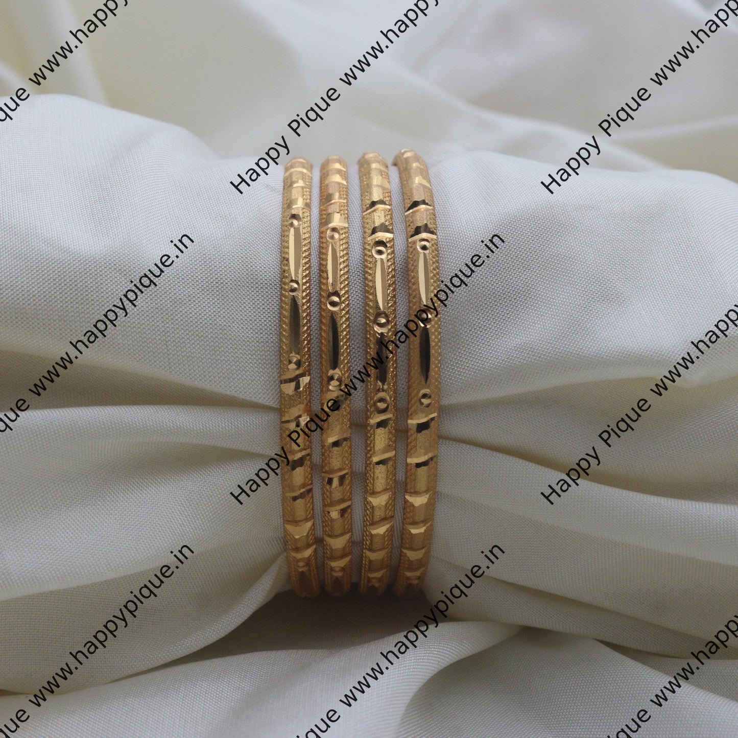 Real Gold Tone Set of 4 Thick Bangles - SS030 - Daily Wear/Office Wear/Function Wear Bangles