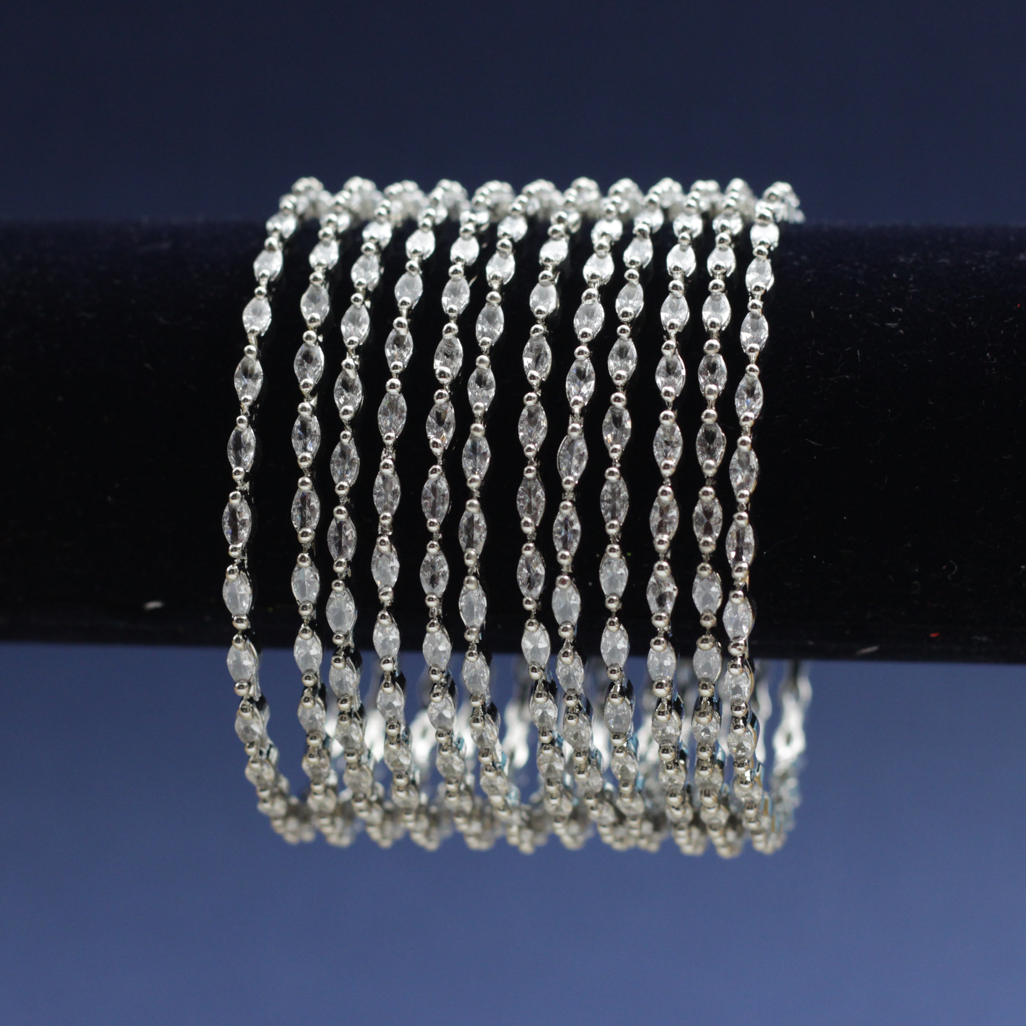 Set of 12 Simple Silver Plated CZ Bridal Bangles - Size: 2.6