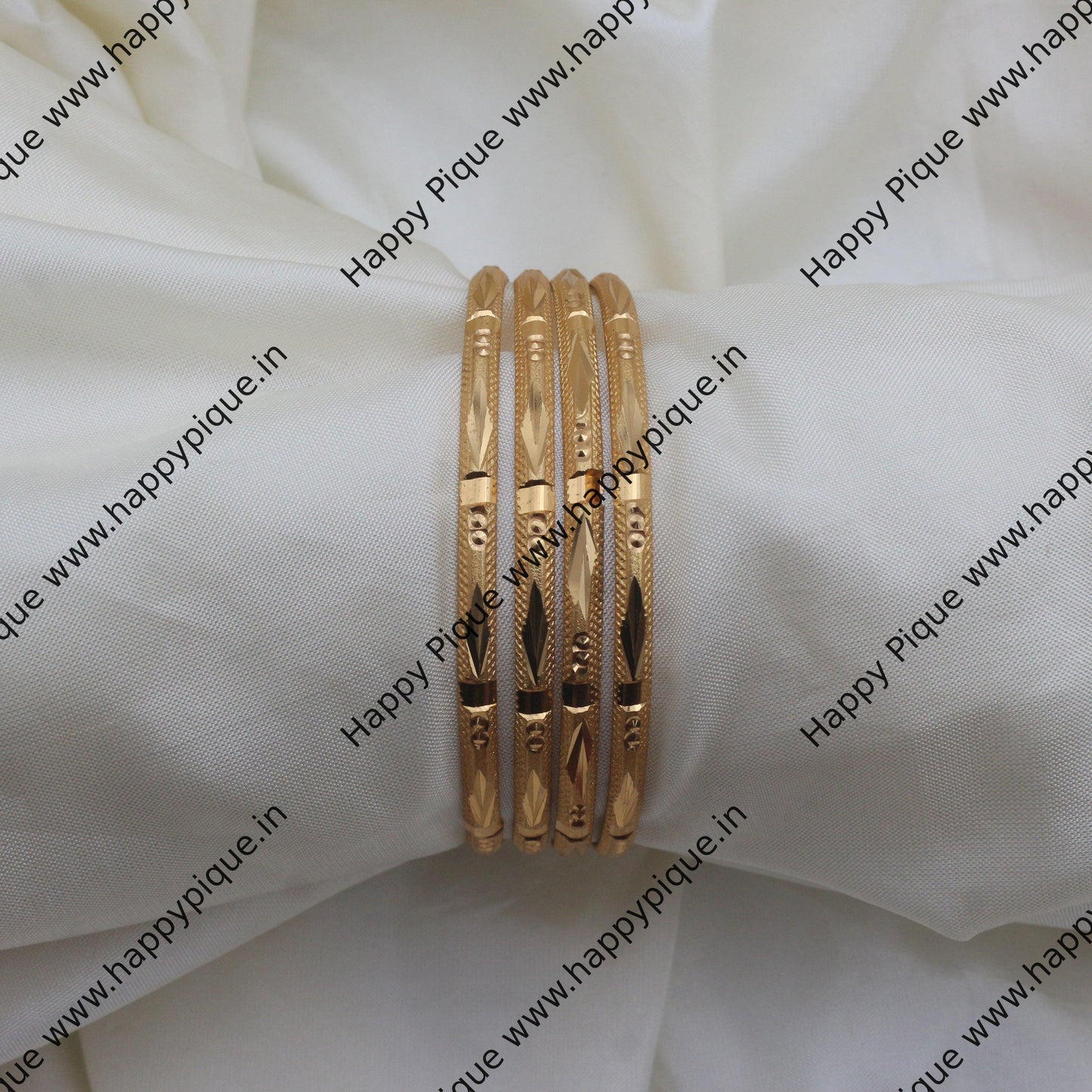 Real Gold Tone Set of 4 Bangles - SS032 - Daily Wear/Office Wear/Function Wear Bangles