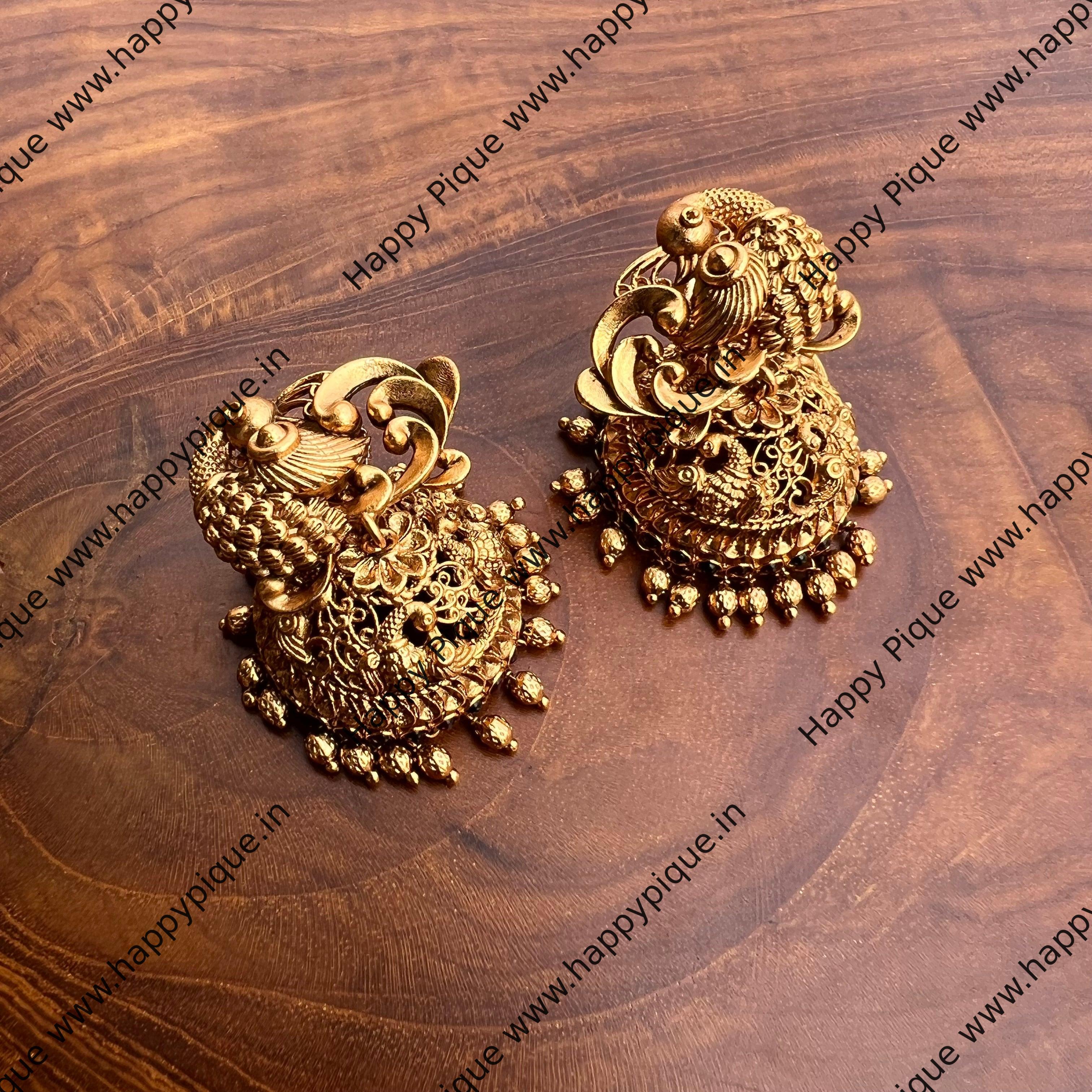 Traditional Mayil Bridal Kemp Jhumkas- Happy Pique