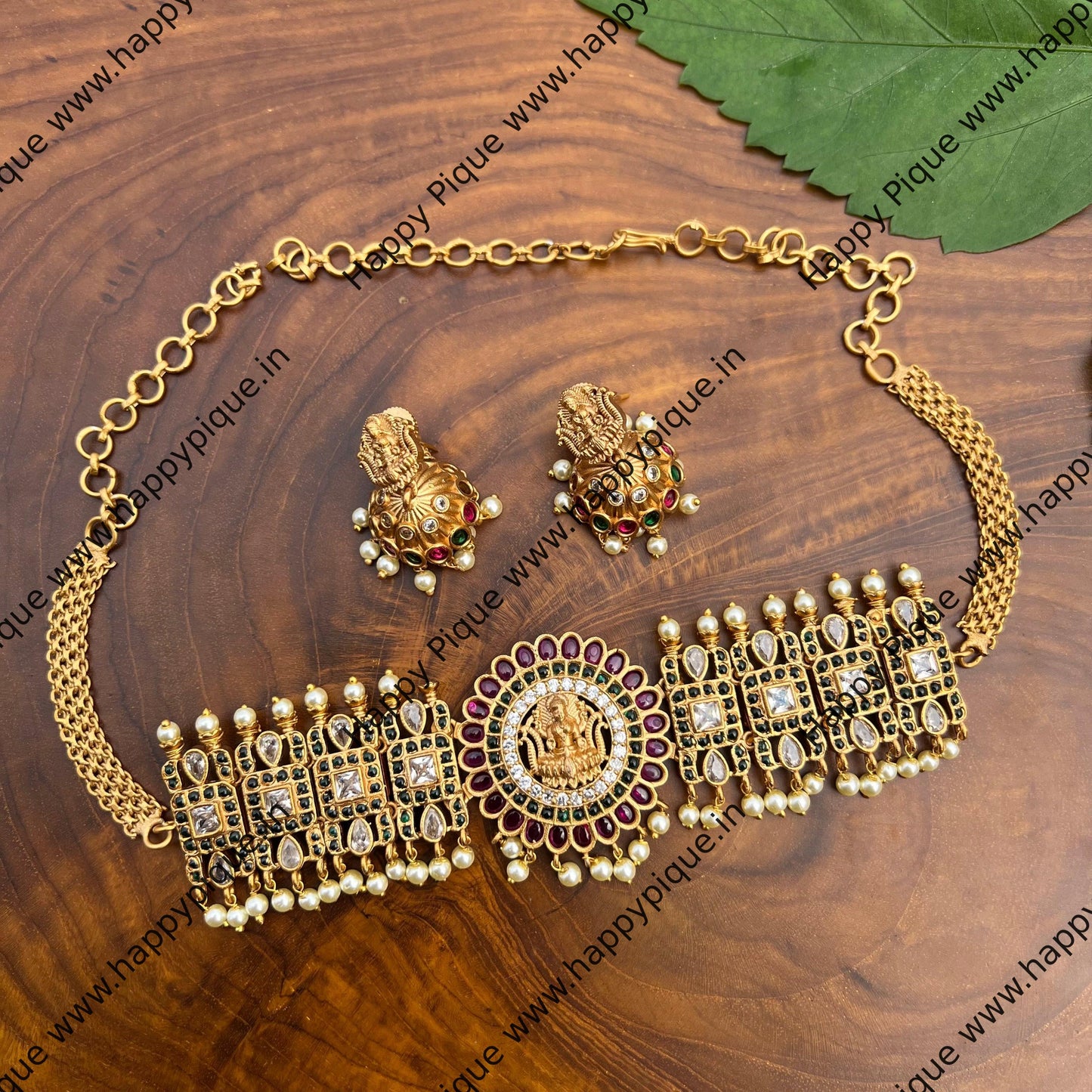 Real Kemp AD Mahalakshmi High Neck Choker Necklace Set