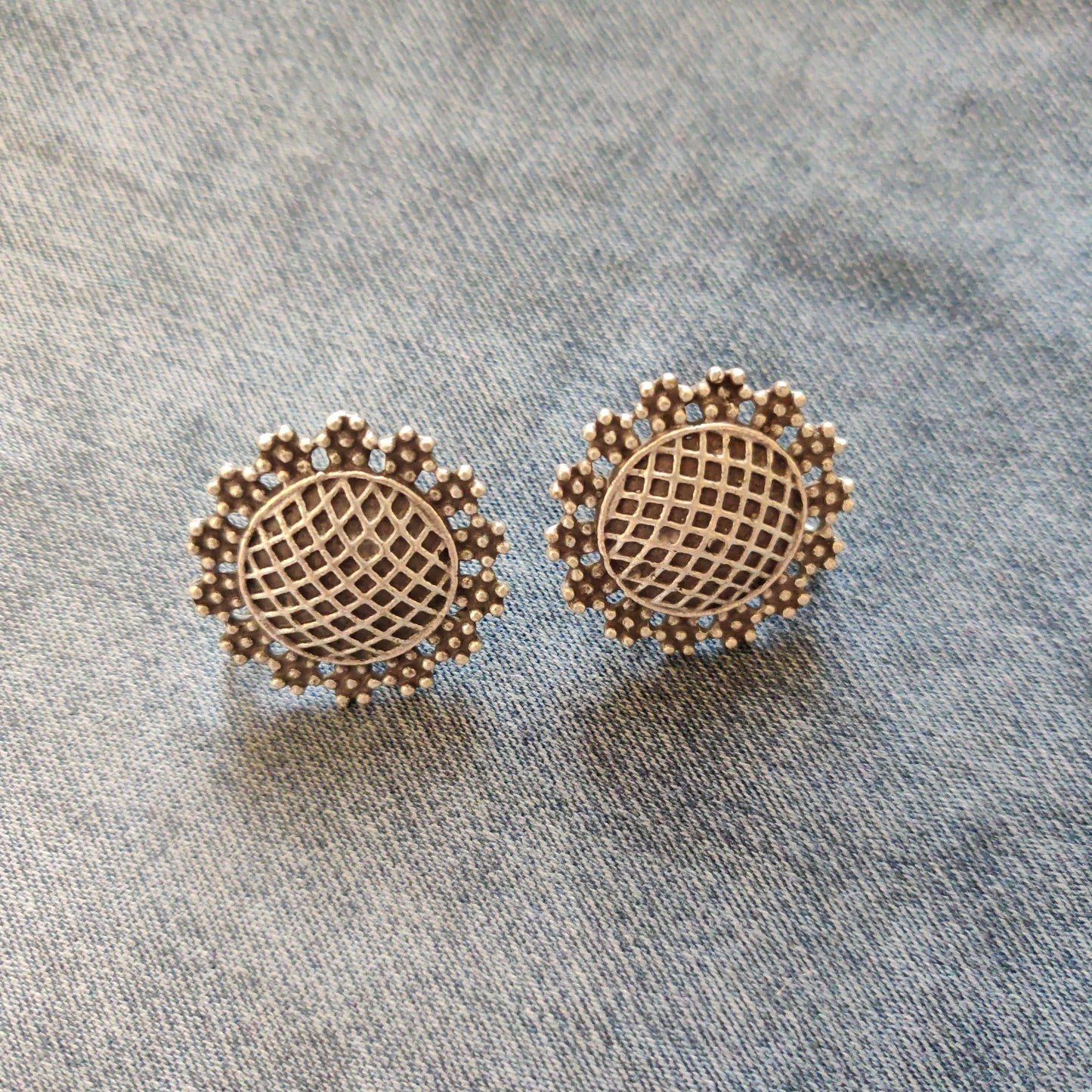 German Silver Sunflower Studs - Happy Pique 