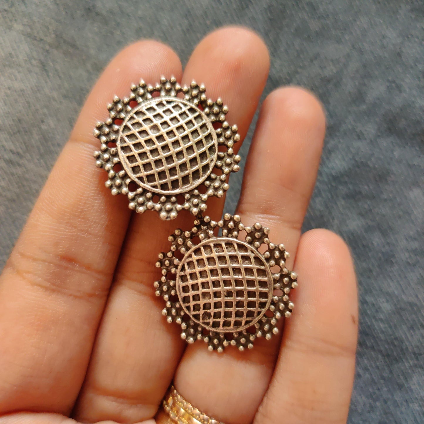 German Silver Sunflower Studs - Happy Pique 