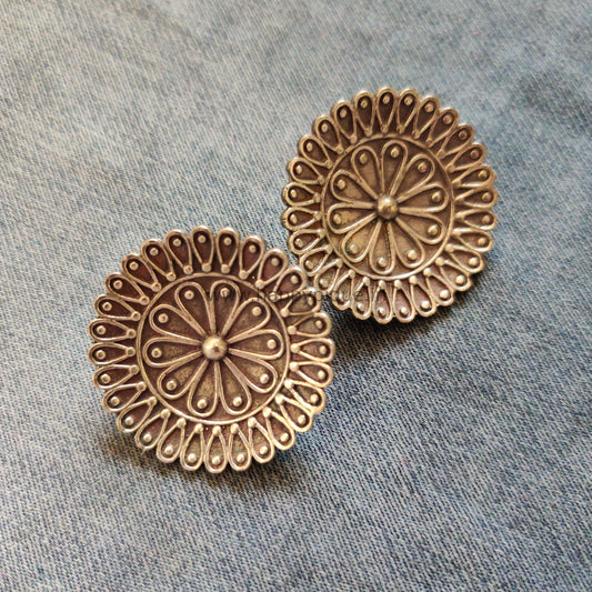 German Silver Medium Sized Flower Chakra Studs - Happy Pique 