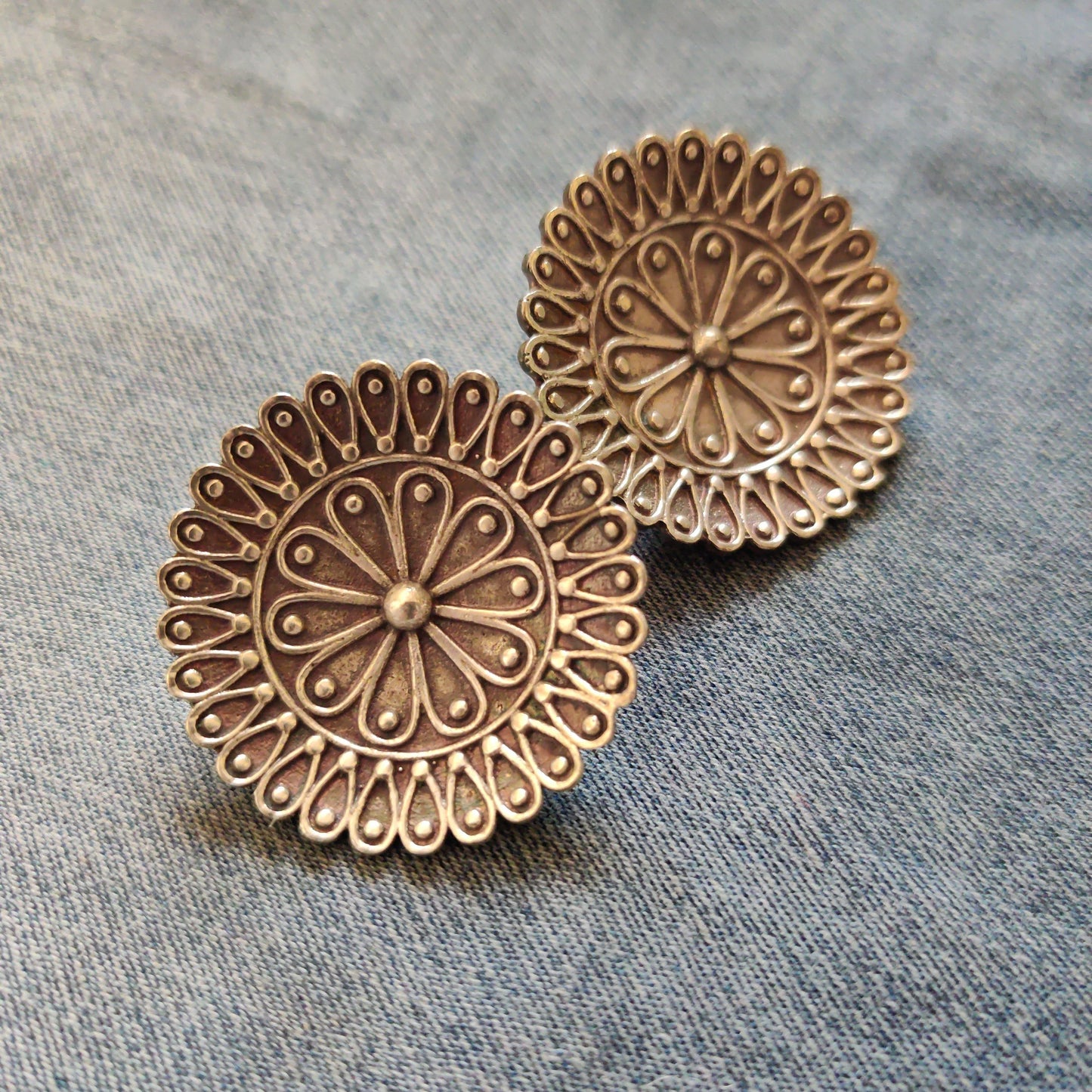 German Silver Medium Sized Flower Chakra Studs - Happy Pique 