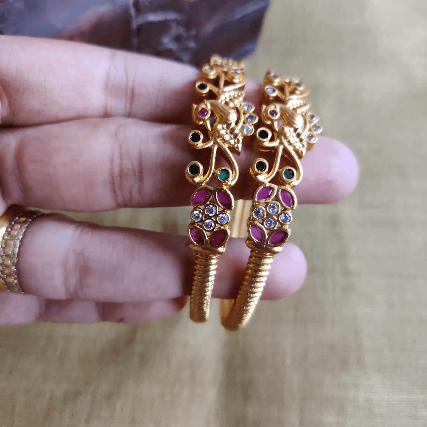 Matte Finish Designer Peacock Kada Bangles - Size:2.6 - Happy Pique 