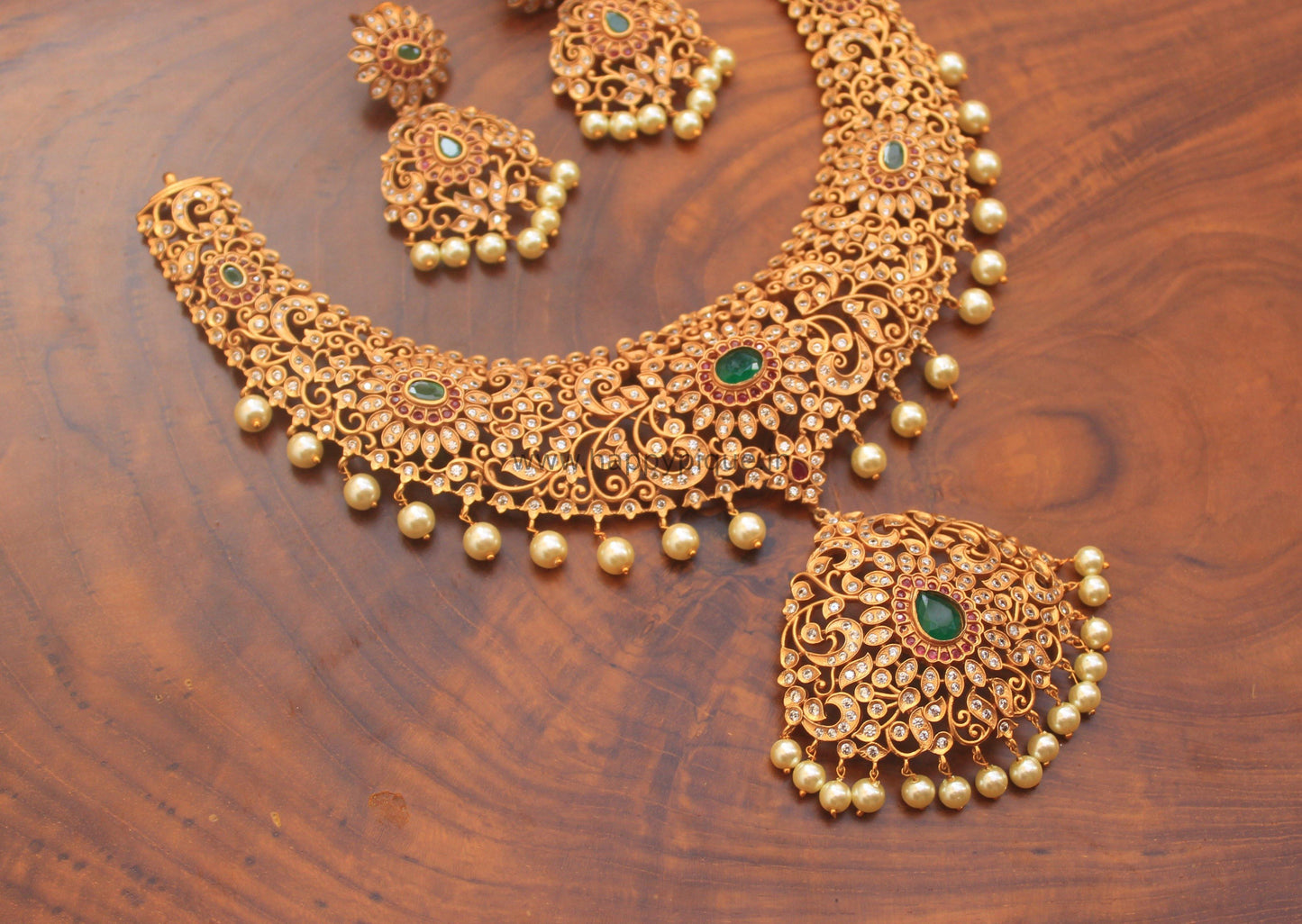 Short AD Stones Studded Heavy Traditional Bridal Necklace - Happy Pique 