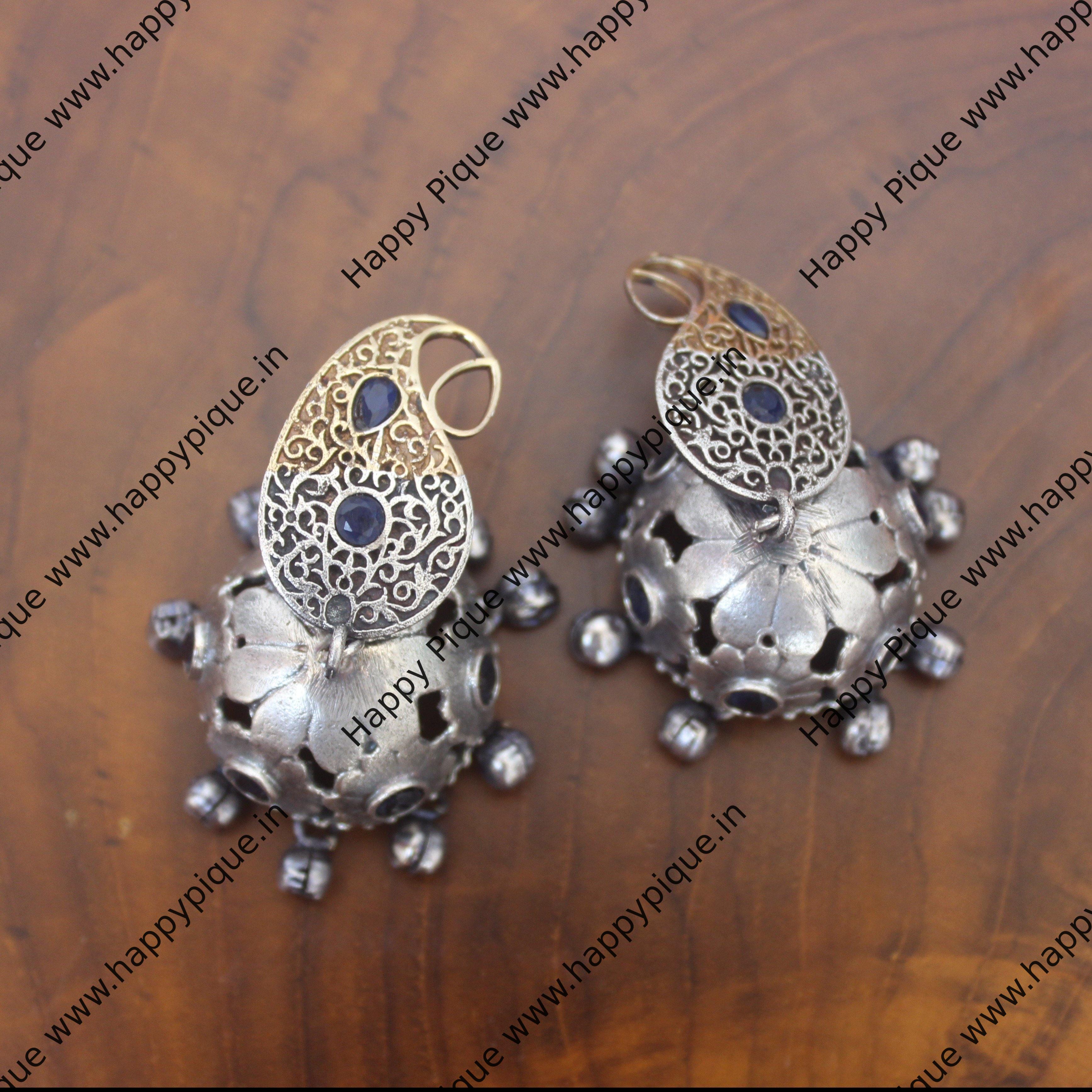 Two Tone Paisley Ghungroo Jhumkas - Happy Pique 