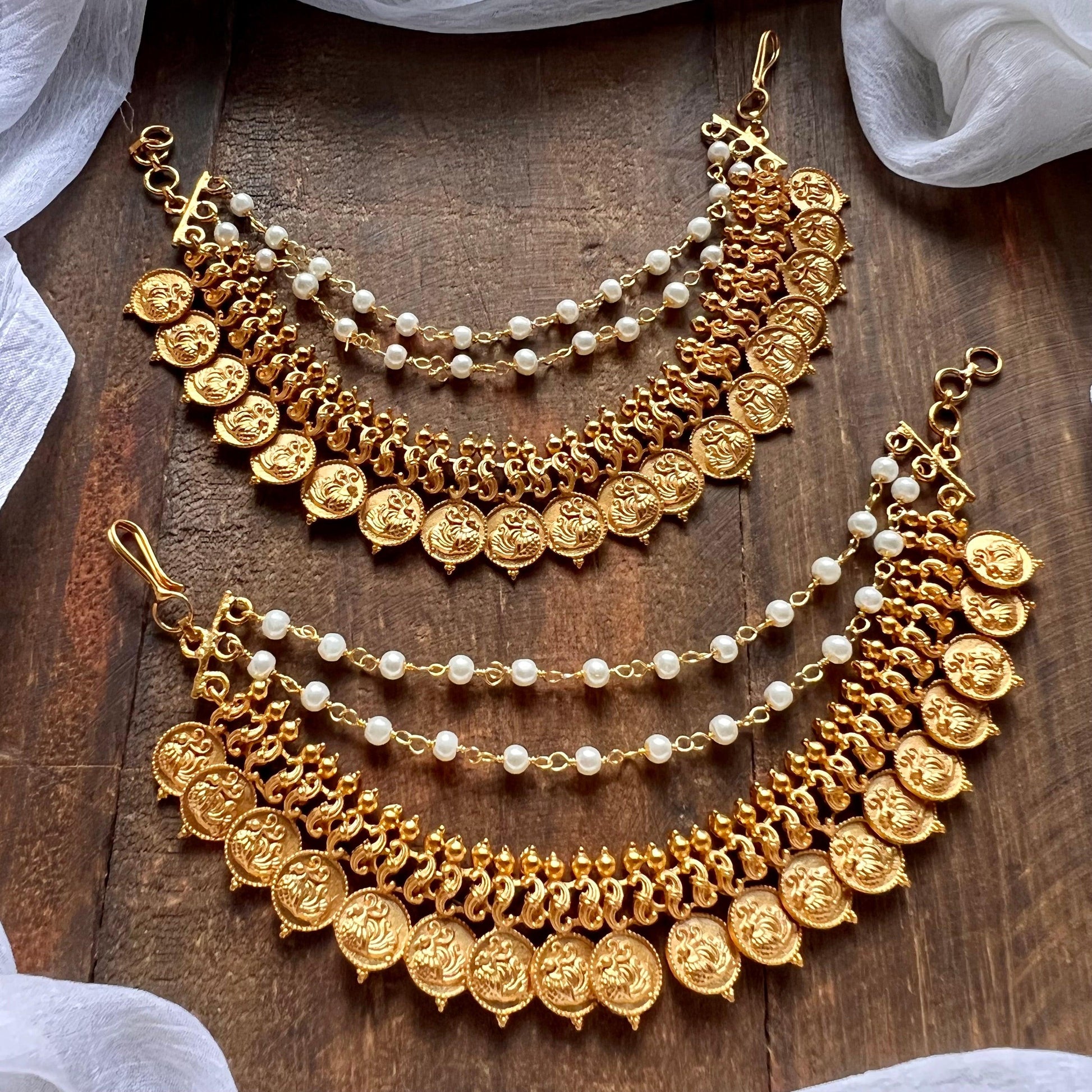 Matte Finish Annapakshi Bridal Maatal/Ear Chain - Happy Pique 