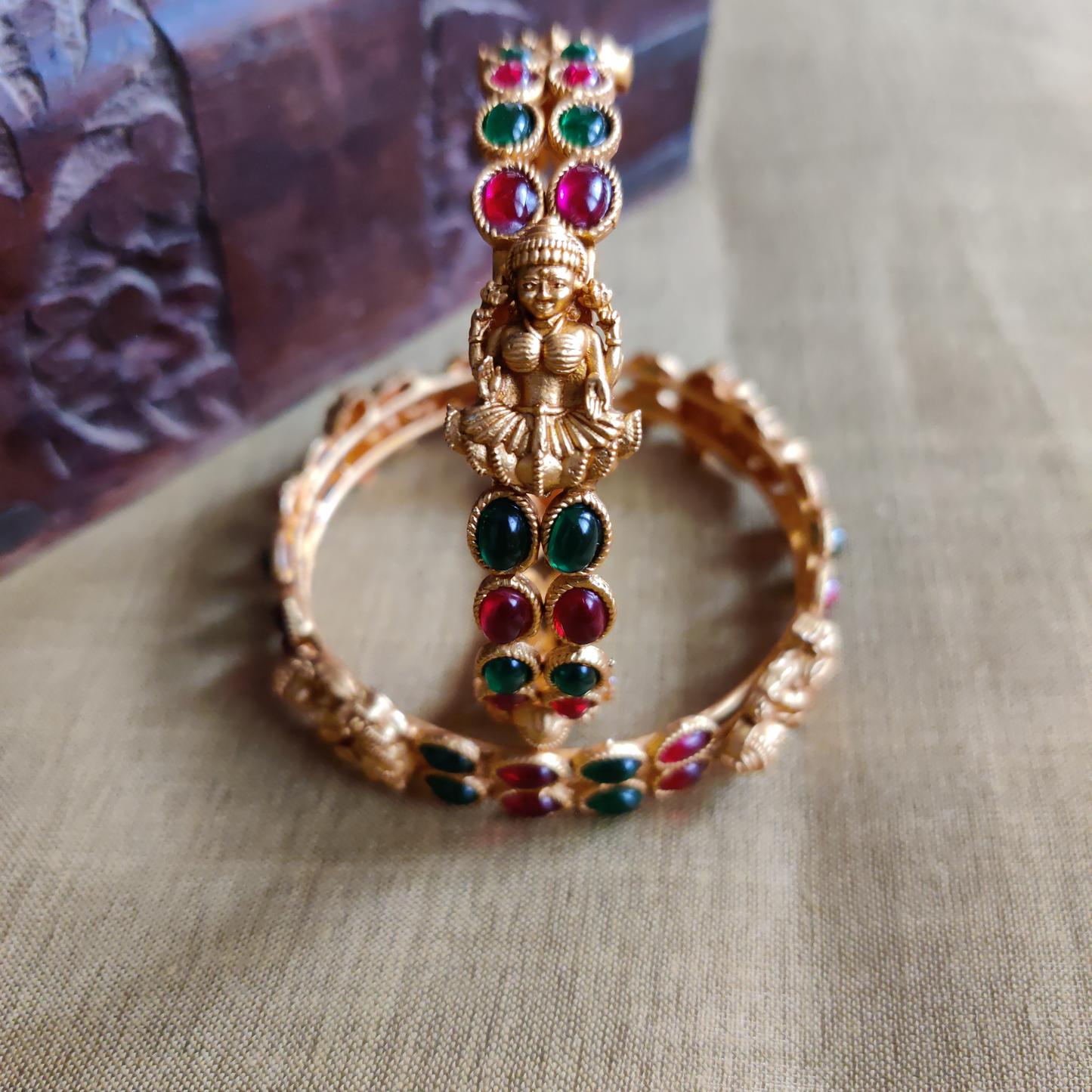 Matte Finish Two Layer Mahalakshmi Kemp Bangles - Size:2.6