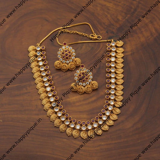 Matte Gold Plated 2 Layer Lakshmi Coin Necklace