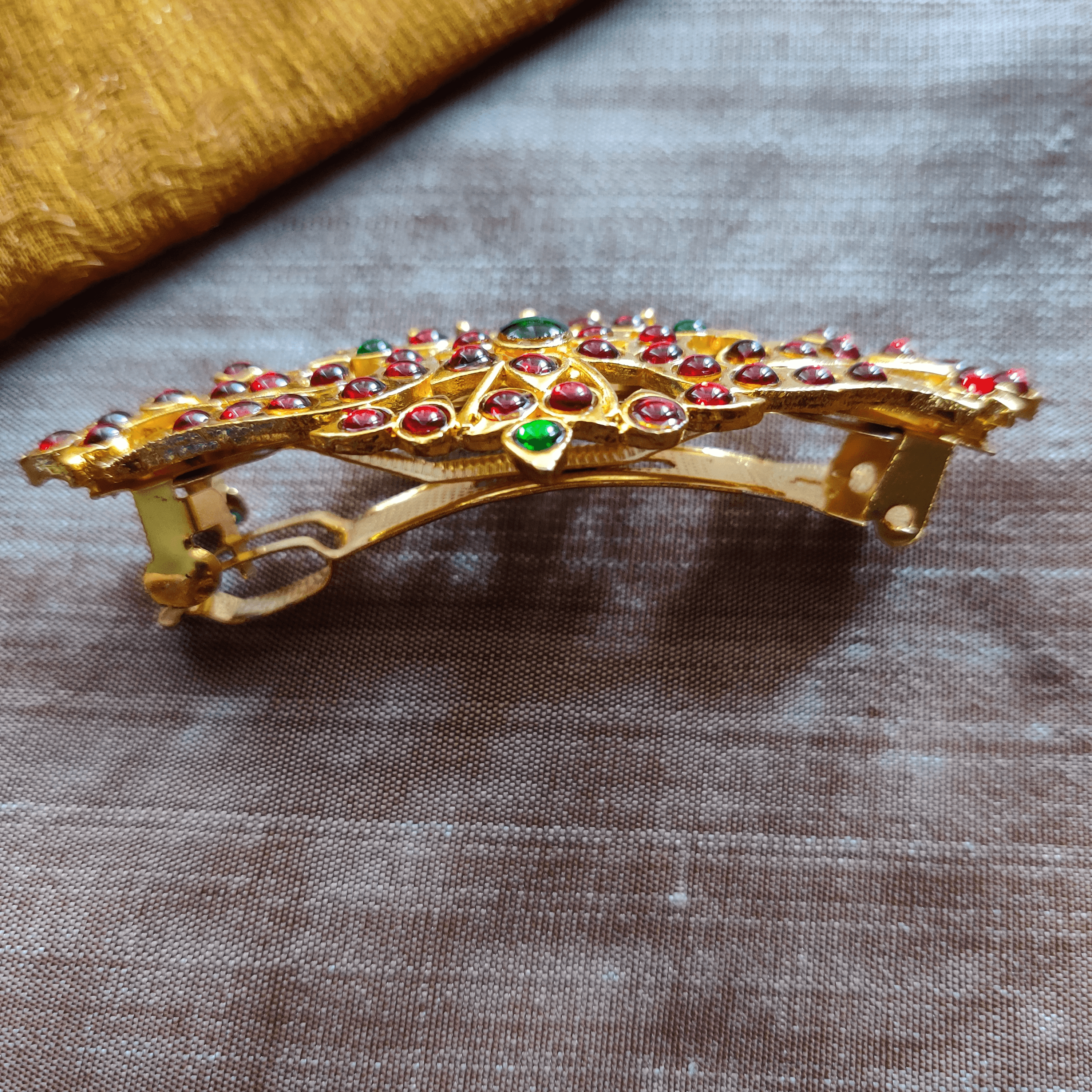 Kemp Stones Studded Mayil Design French Barrette Hair Clip