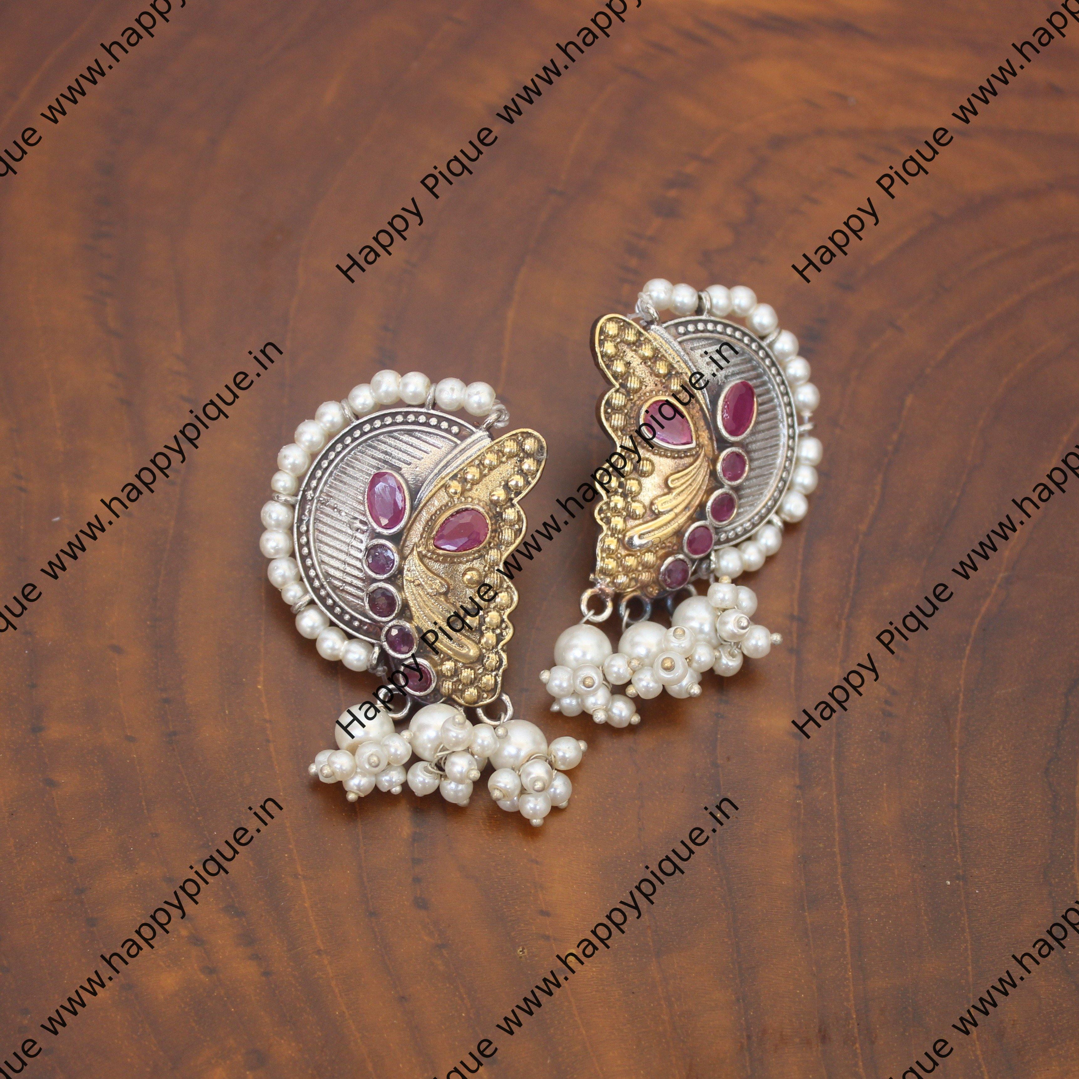 Two Tone CZ Butterfly Earrings - Happy Pique 