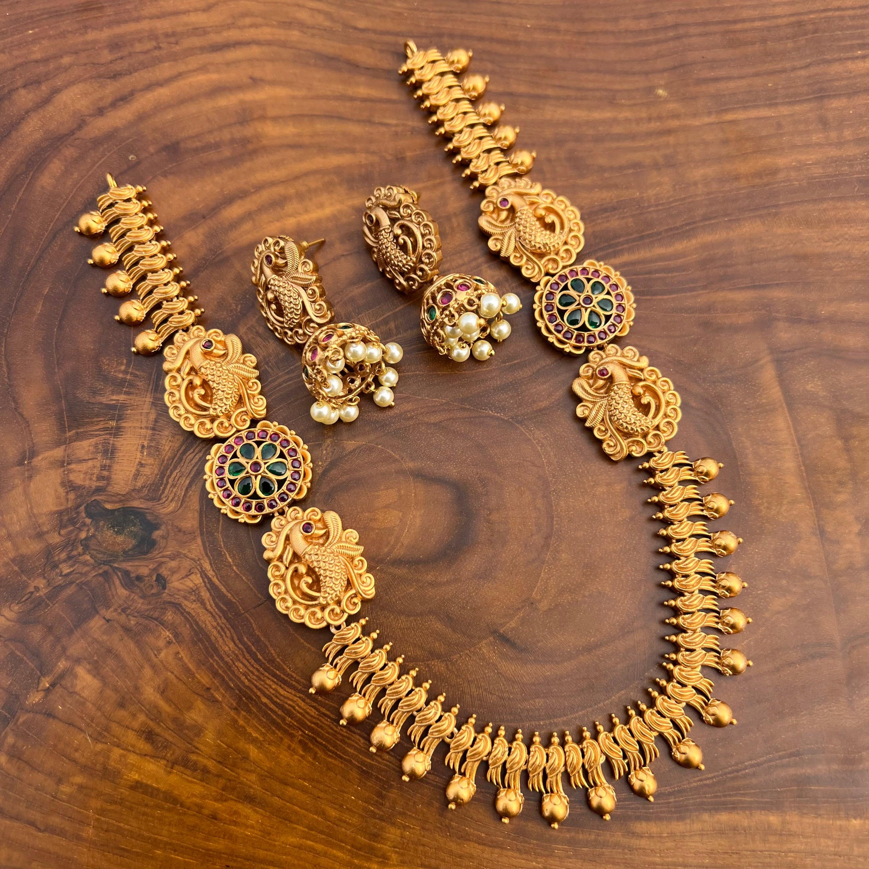 Matte Finish Annapakshi Bridal Kemp Necklace - Happy Pique