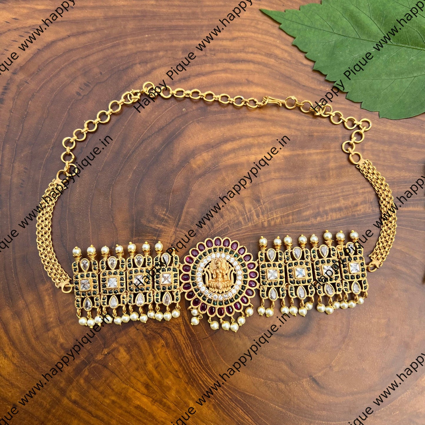 Real Kemp AD Mahalakshmi High Neck Choker Necklace Set