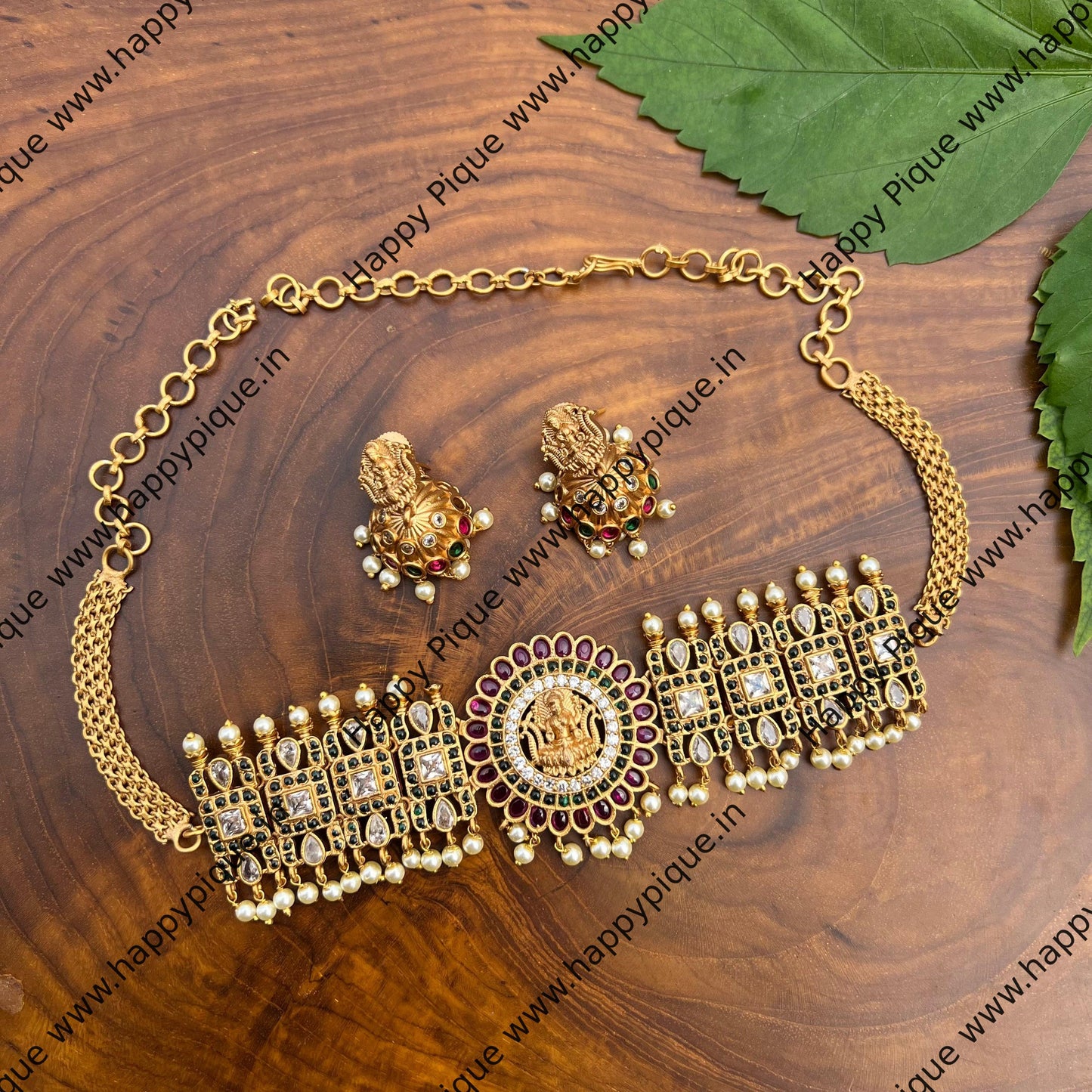 Real Kemp AD Mahalakshmi High Neck Choker Necklace Set