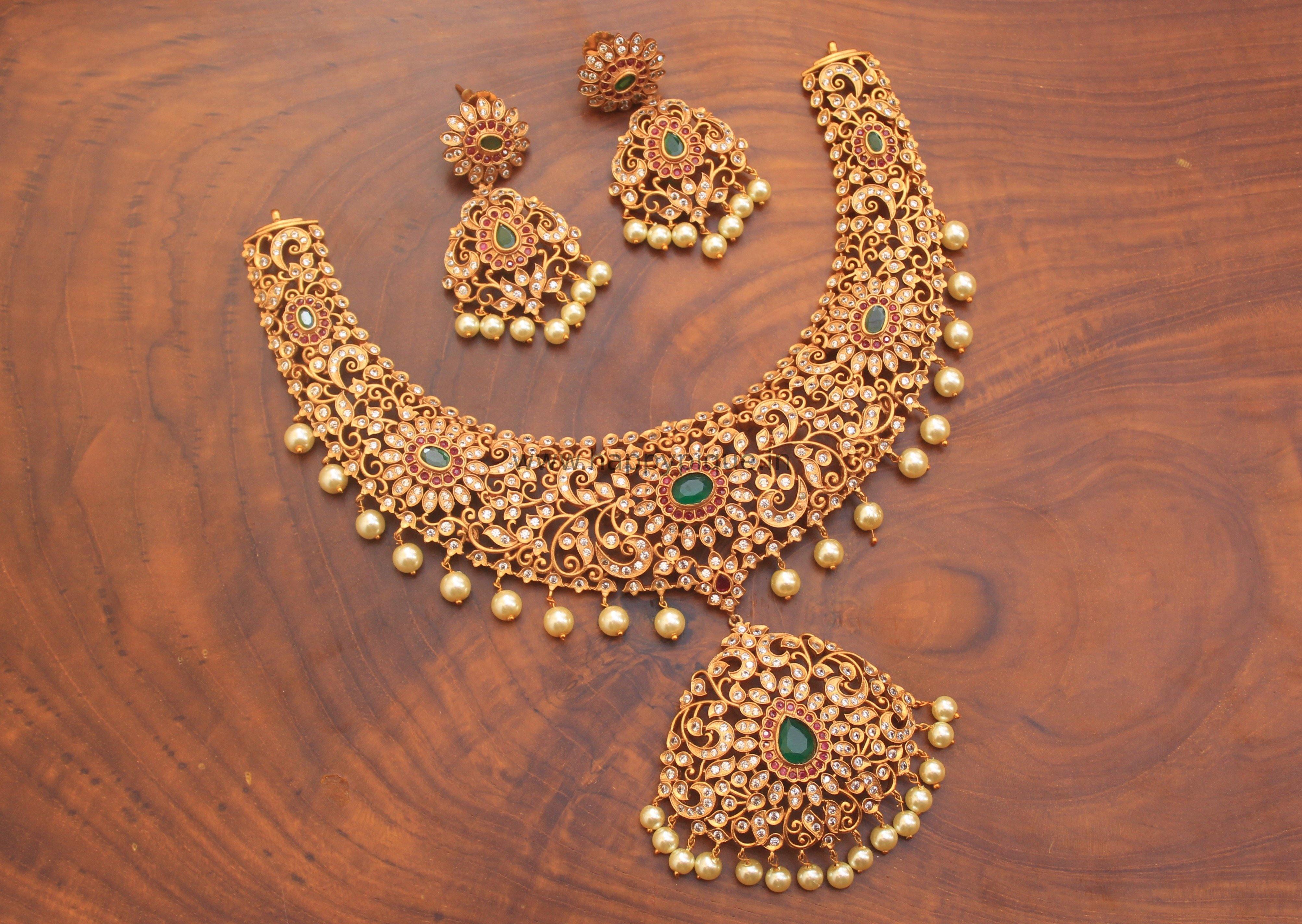 Short AD Stones Studded Heavy Traditional Bridal Necklace - Happy Pique 