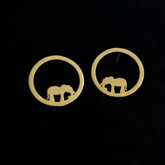 Contemporary Gold Minimal Round Elephant Studs - Happy Pique 