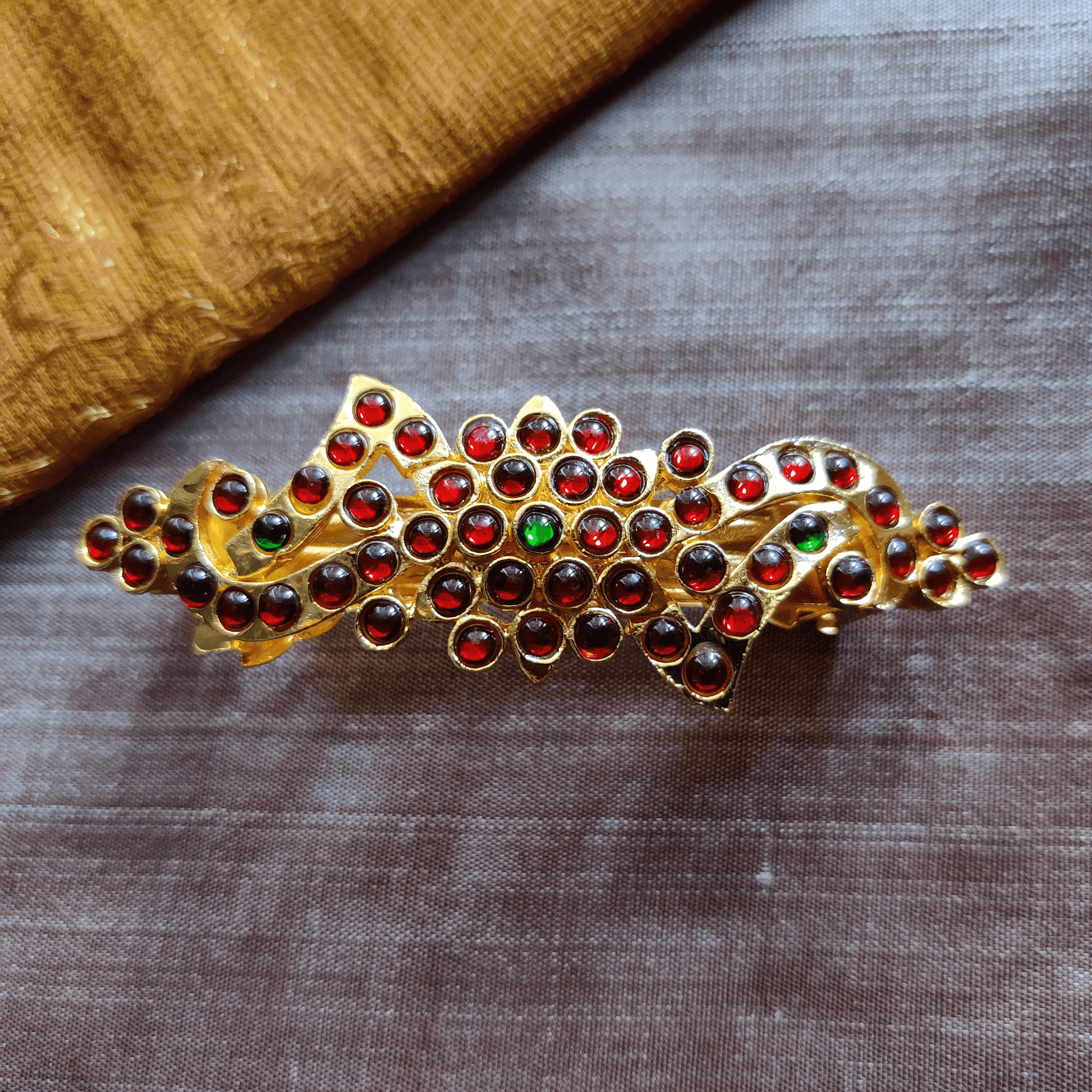 Kemp Stones Studded Designer Peacock French Barrette Hairclip - Happy Pique 