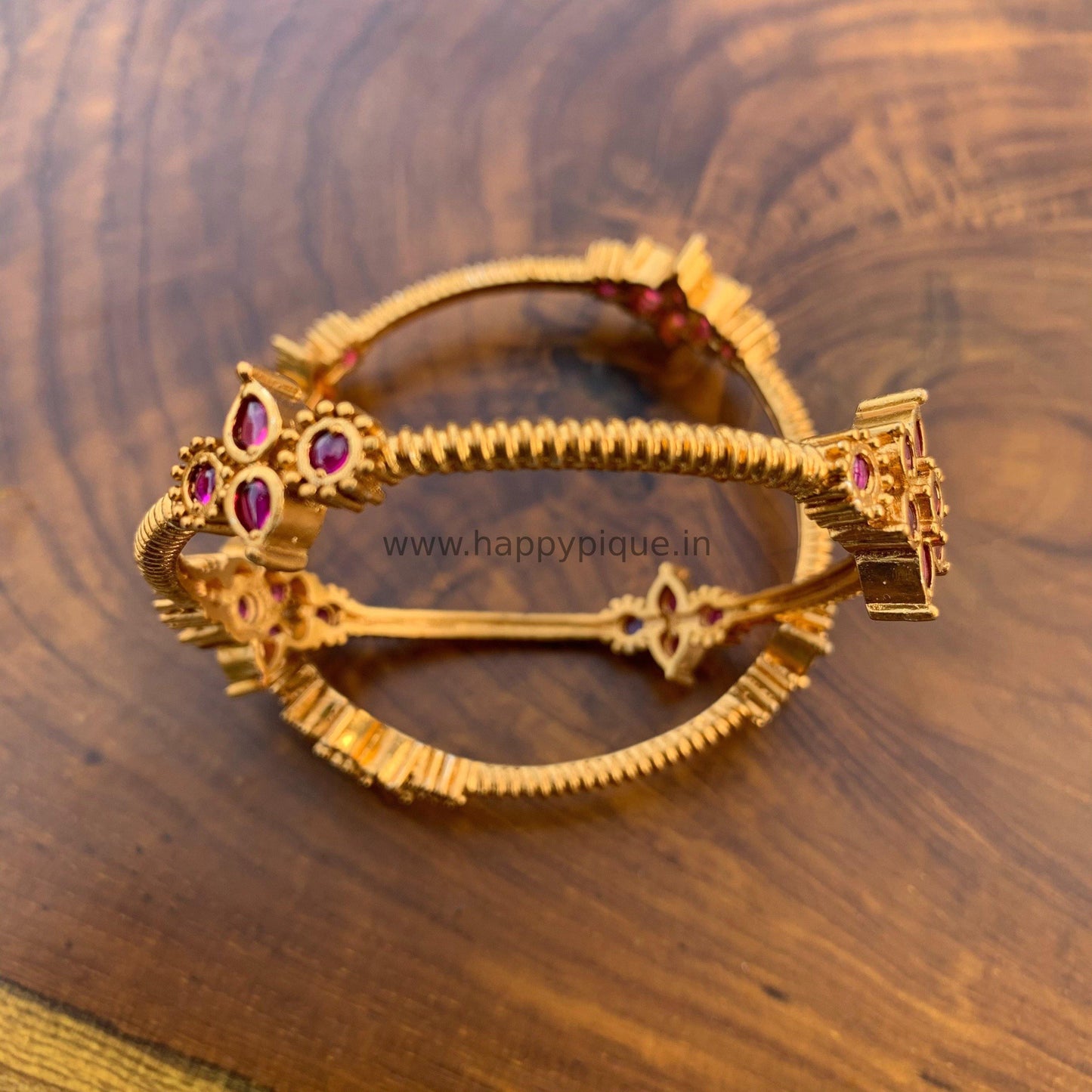 Real Kemp Sleek Designer Flower Kada Bangles - Size: 2.6 - Happy Pique 