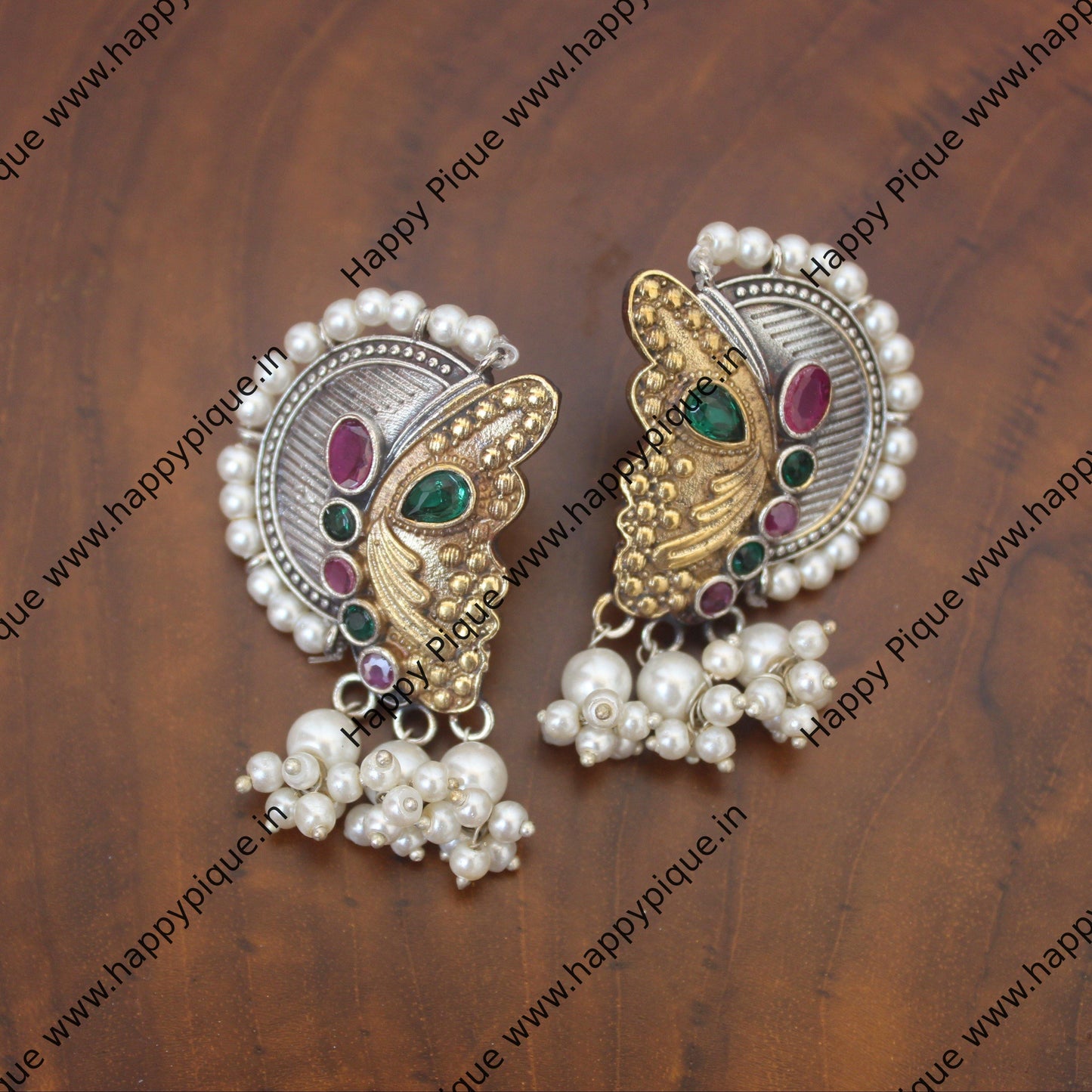 Two Tone CZ Butterfly Earrings - Happy Pique 