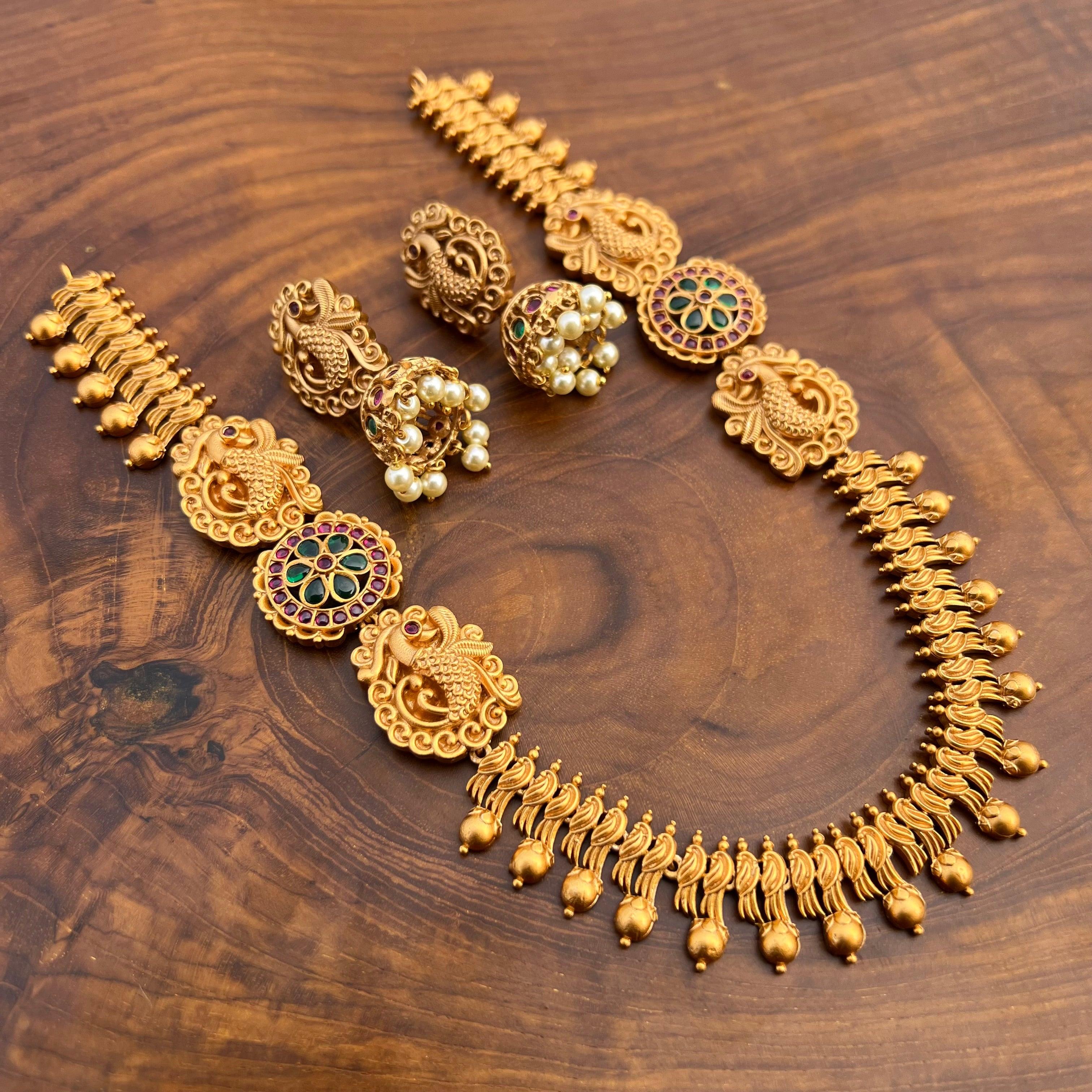 Matte Finish Annapakshi Bridal Kemp Necklace - Happy Pique