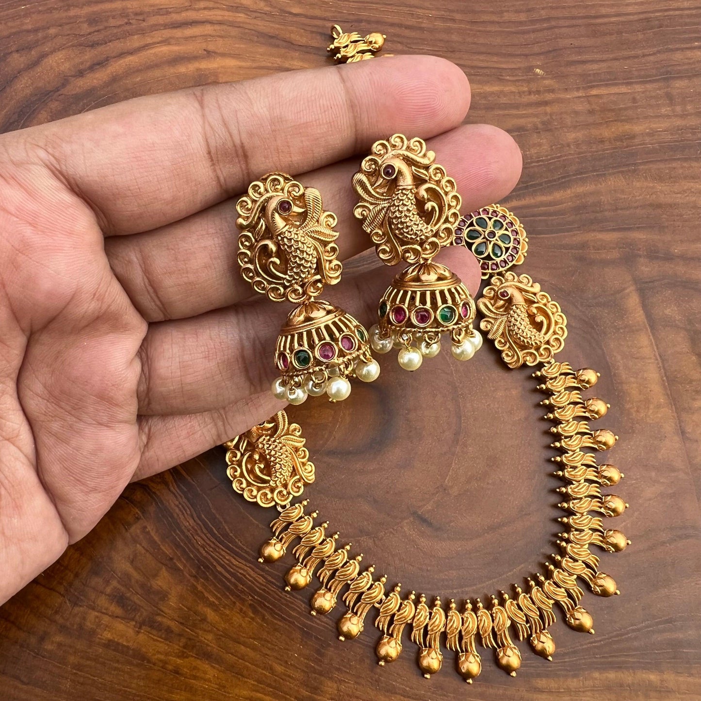 Matte Finish Annapakshi Bridal Kemp Necklace - Happy Pique