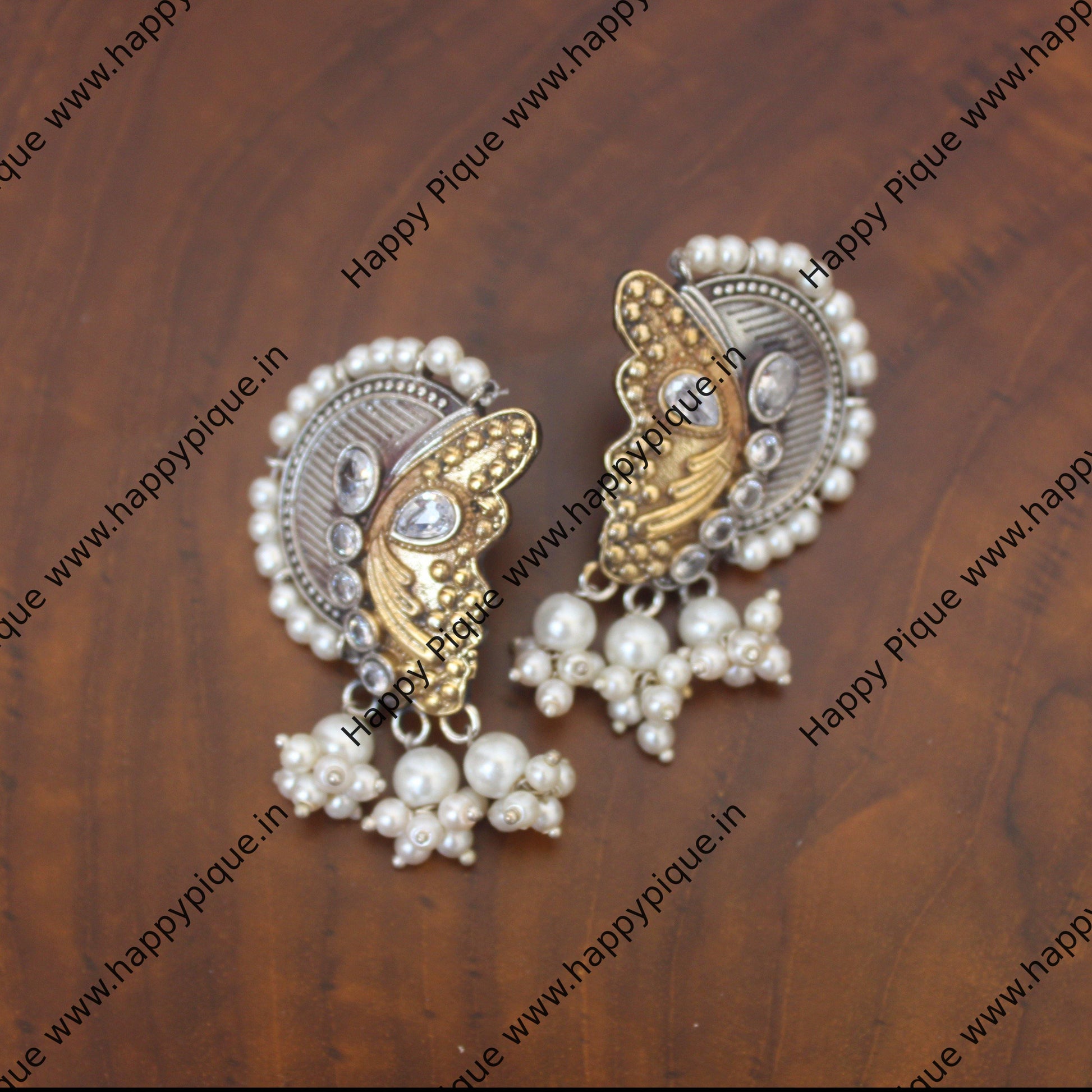 Two Tone CZ Butterfly Earrings - Happy Pique 