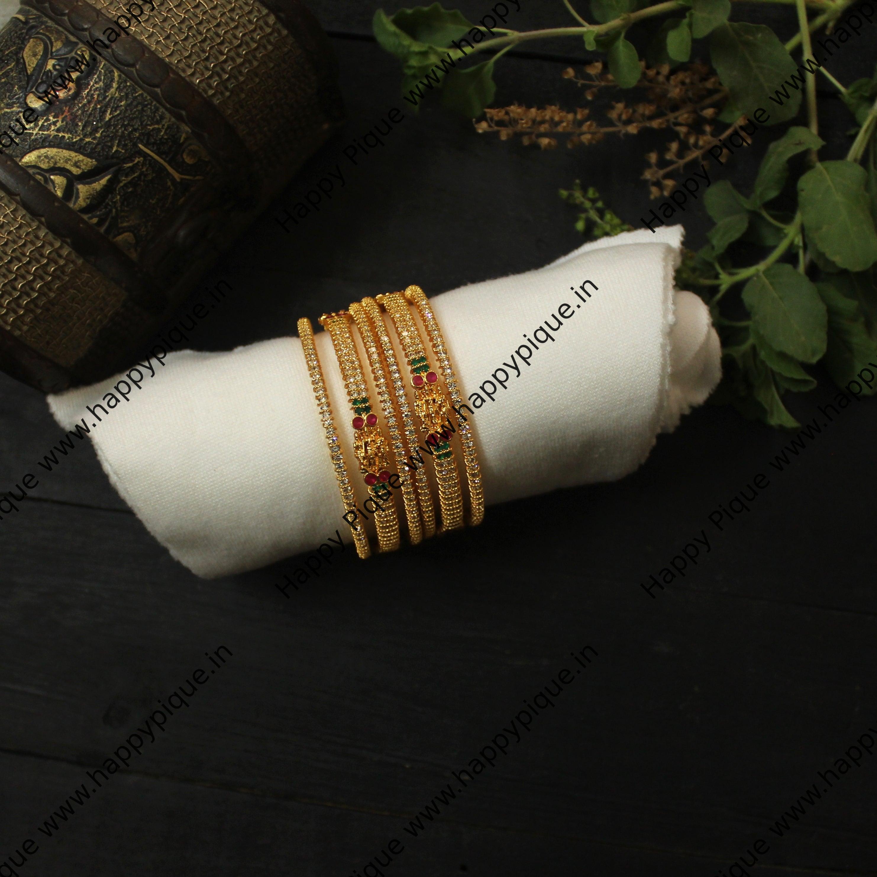 Set of 6 Micro Gold AD Ram Parivar Bangles