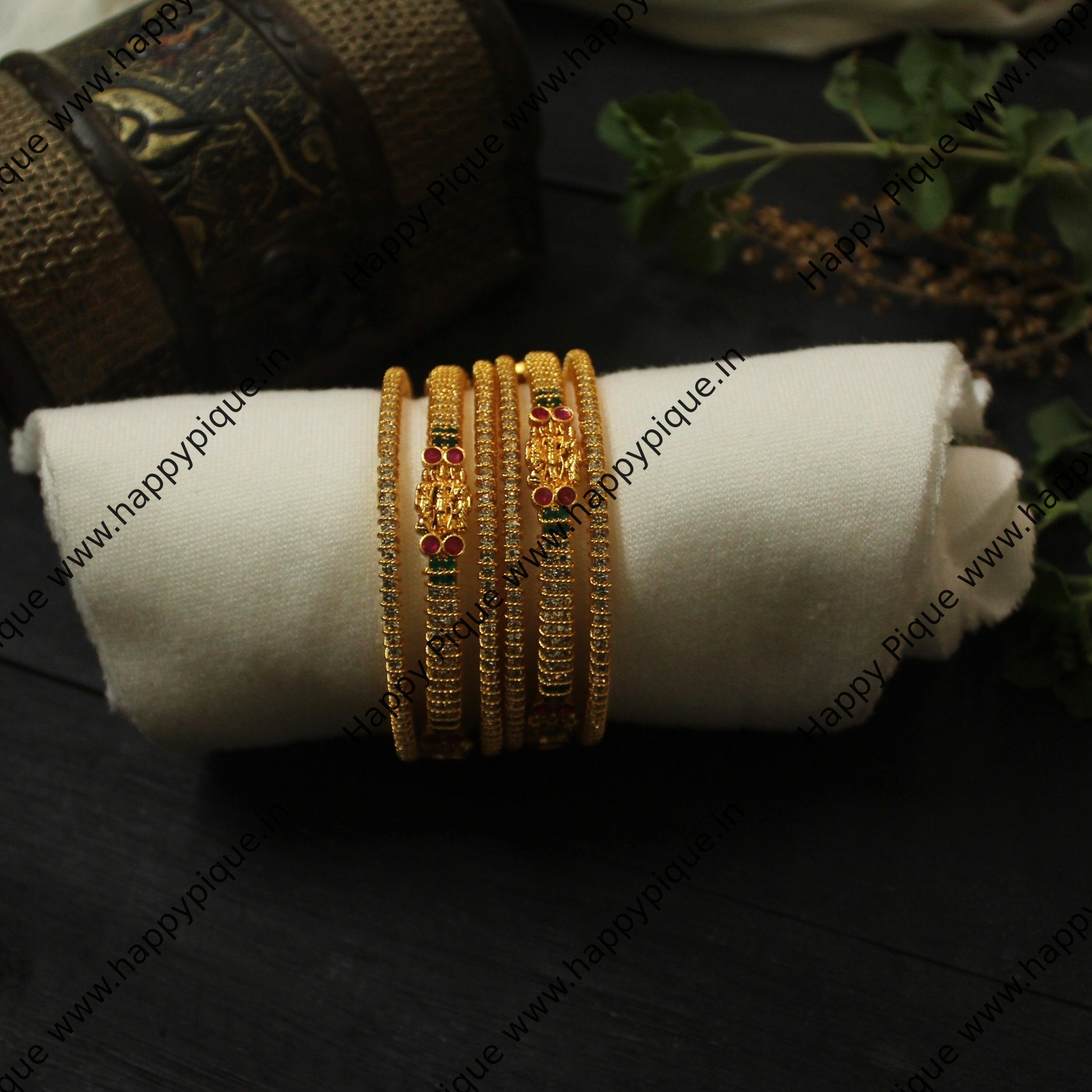 Set of 6 Micro Gold AD Ram Parivar Bangles