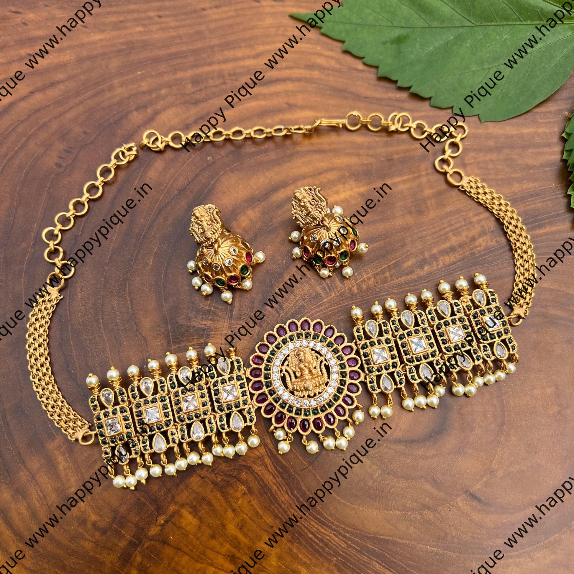 Real Kemp AD Mahalakshmi High Neck Choker Necklace Set