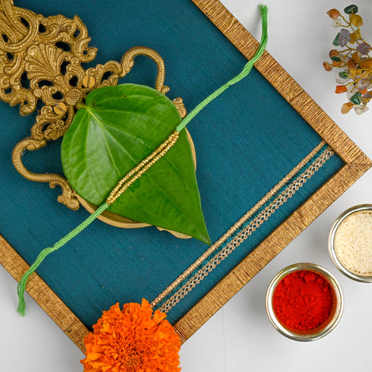 Handmade Dhokra Rakhi - Green - 002