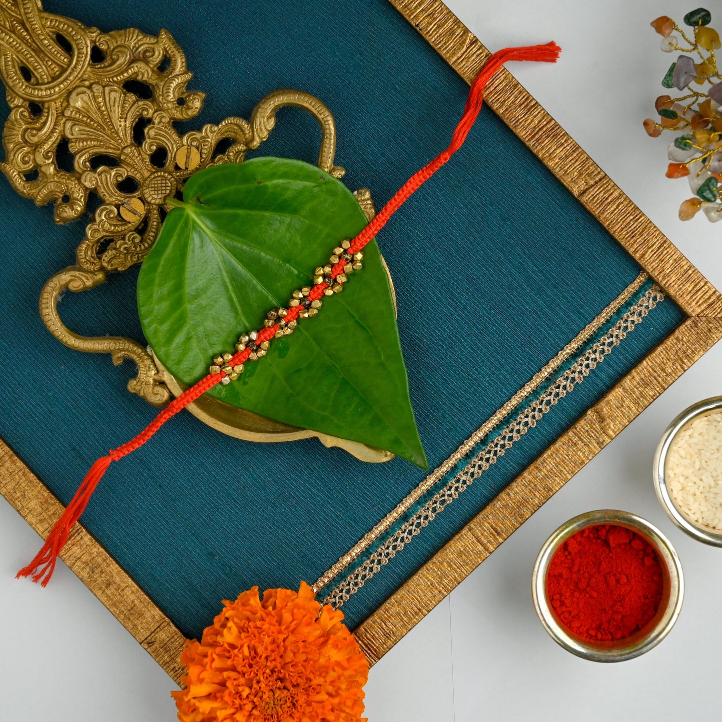 Handmade Dhokra Rakhi - Red - 005
