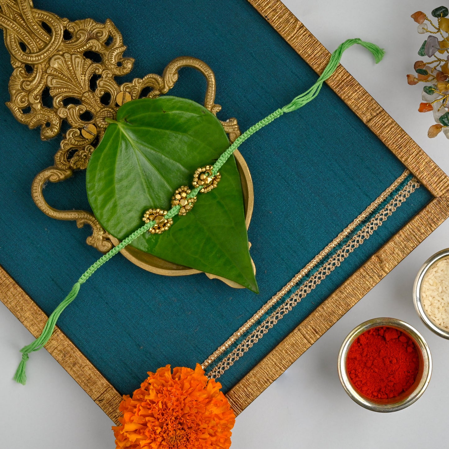 Handmade Dhokra Rakhi - Green - 009