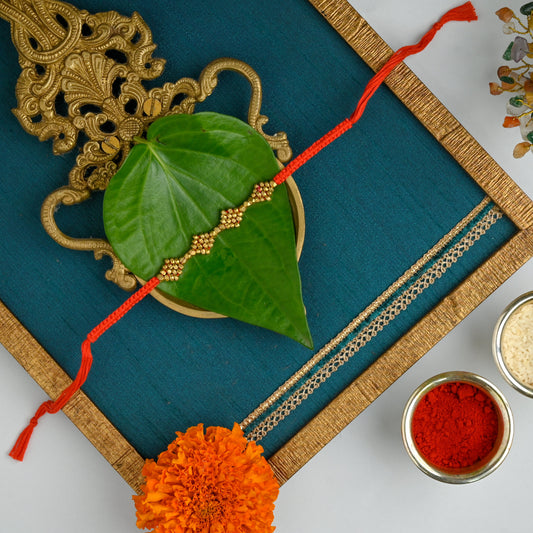 Handmade Dhokra Rakhi - Red - 011